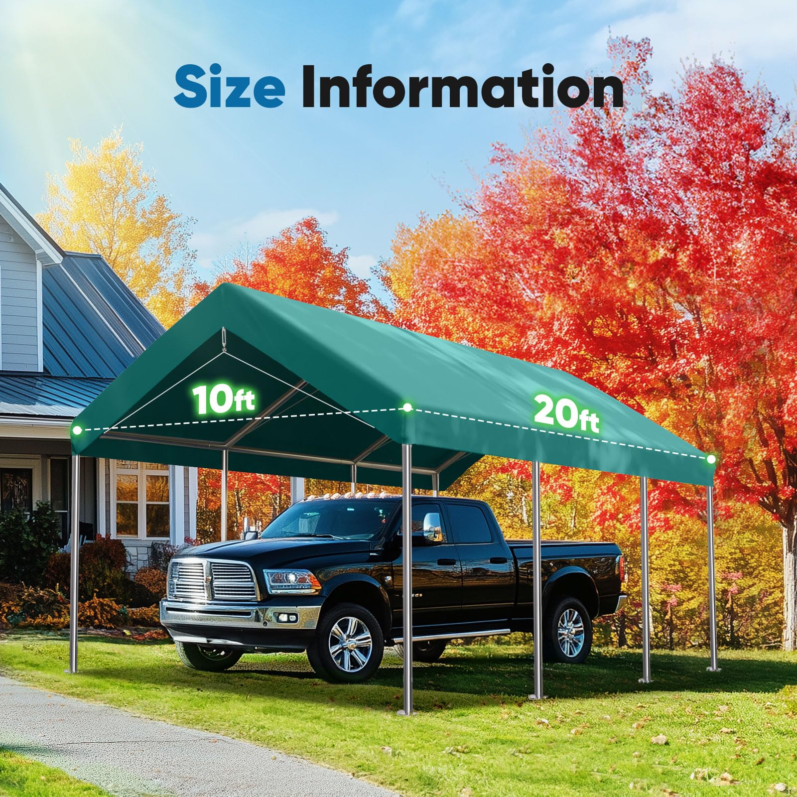 Quictent 10'x20' Carport Replacement Cover with Edge - Green