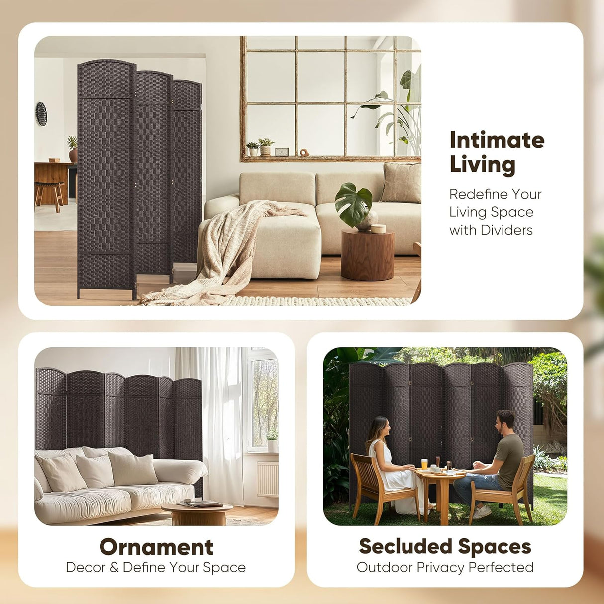 JOSTYLE  6FT Tall Wooden Privacy Room Divider (6-Panel)