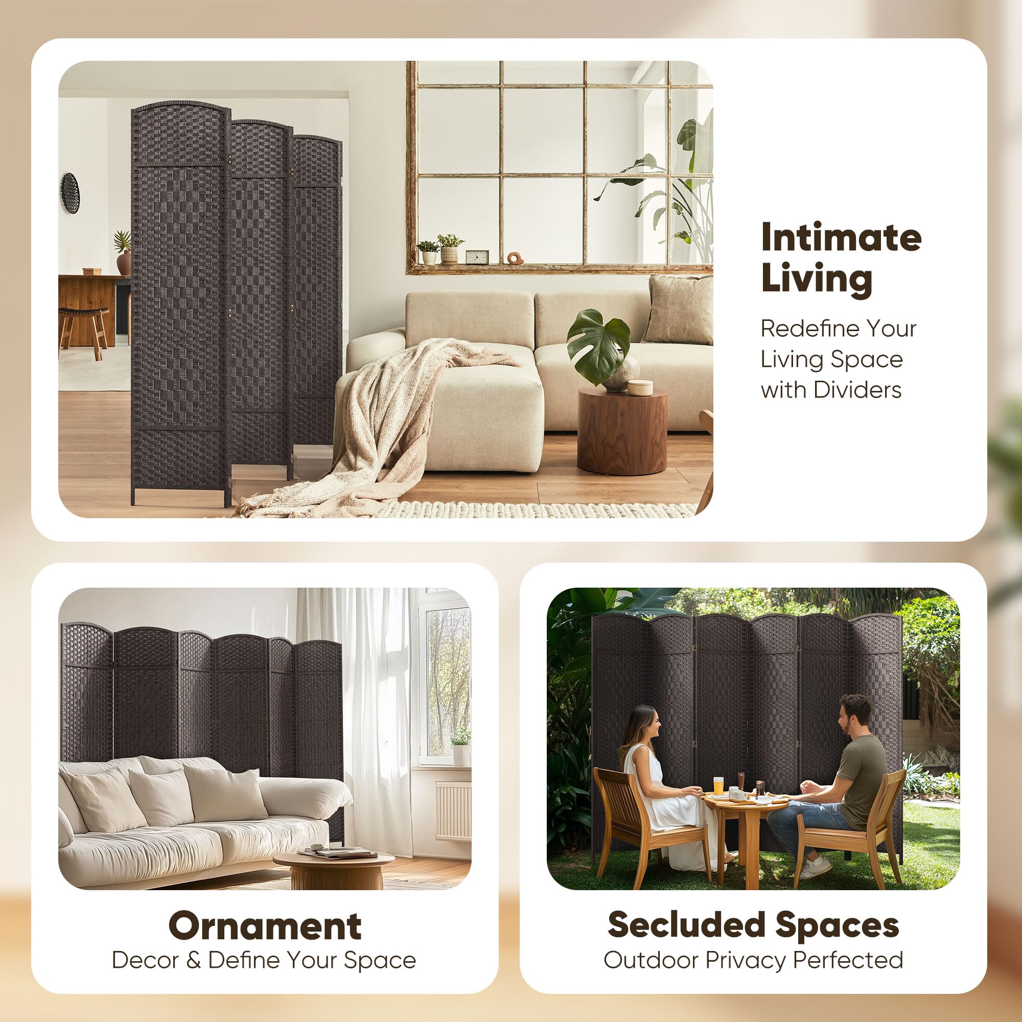 JOSTYLE 6ft Diamond Weave Divider - Espresso (6-Panel)