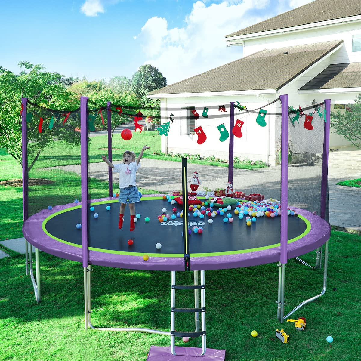 Zupapa 1500LBS 10-16FT Trampoline with Non-Slip Ladder