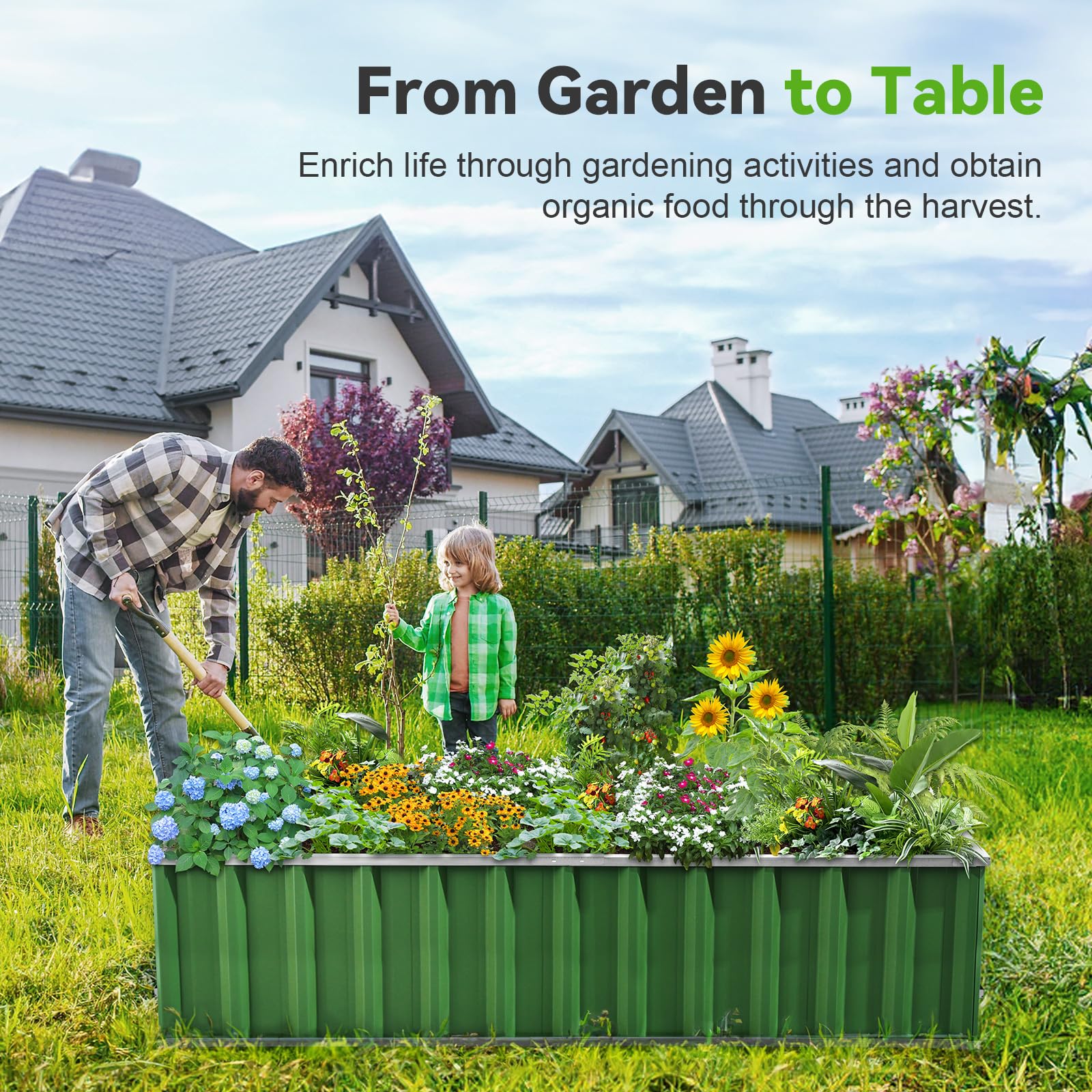 KING BIRD 68"x36"x18" Galvanized Raised Garden Bed - Green