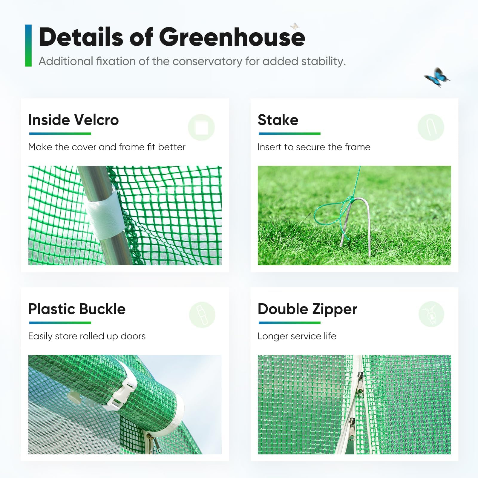 Quictent 10'x7'x7' Walk-in Tunnel Greenhouse with Mesh Door - Green