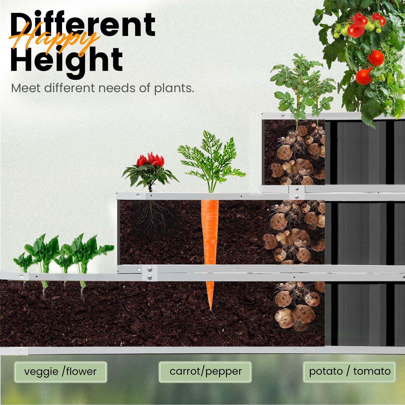 KING BIRD 46"x46"x23.6" 3-Tier Garden Bed - Dark Grey