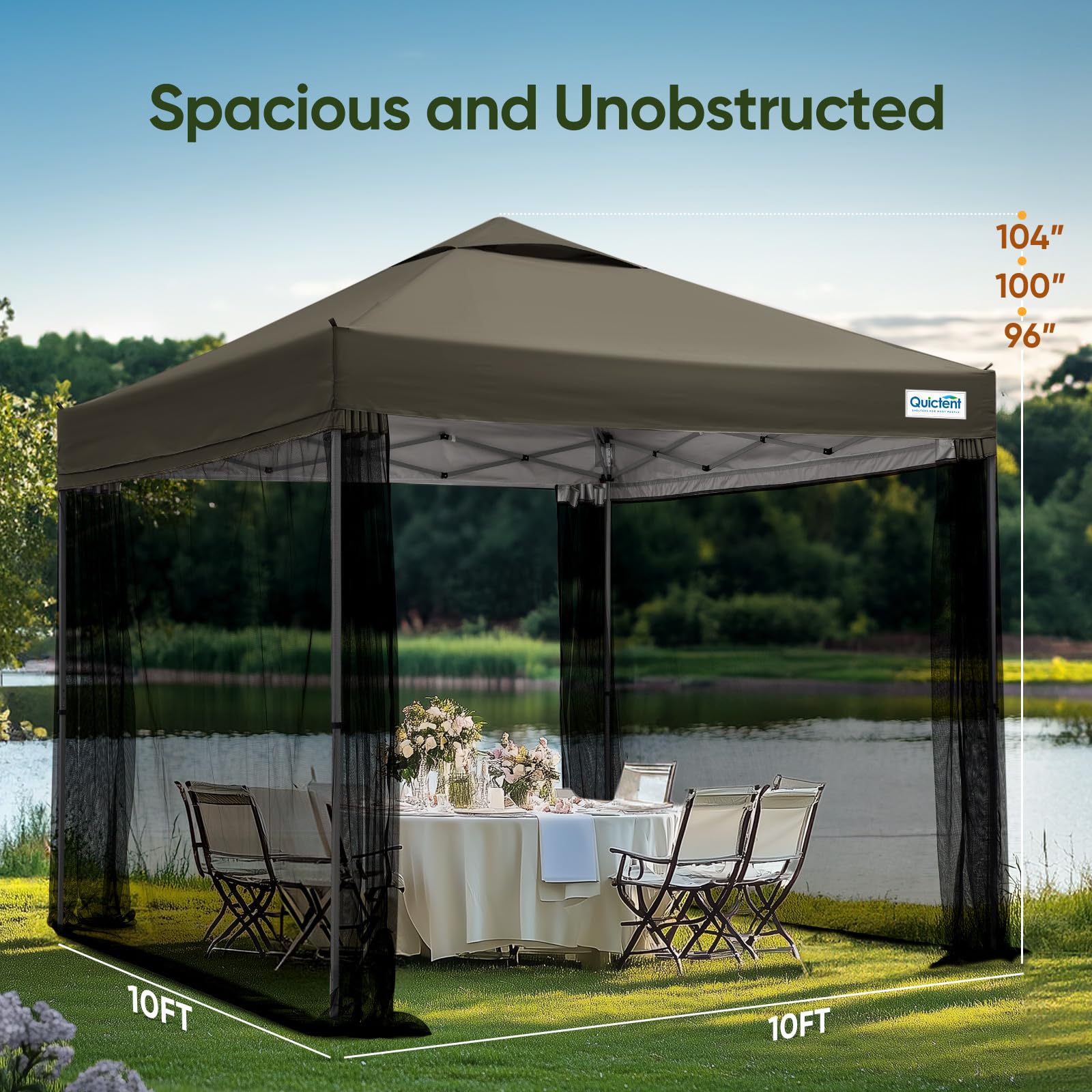 Quictent 10'x10' Screened Pop-Up Canopy with Mosquito Netting - Dark Green