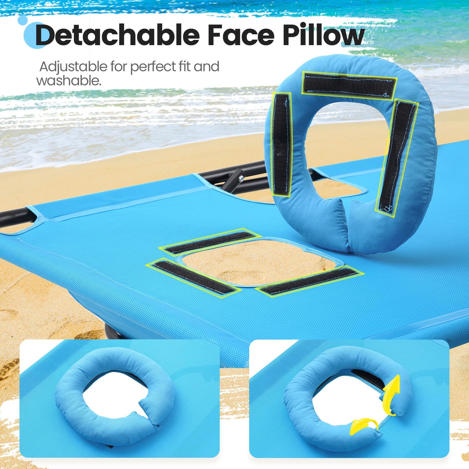 KING BIRD 5-Position Beach Chaise with Face Hole (300LBS) - Blue