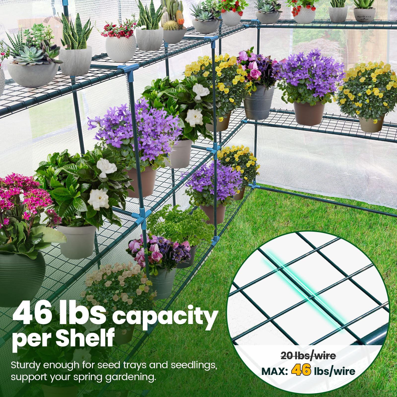 KING BIRD 84"x56"x77" Walk-in Greenhouse with 20 Shelves - White