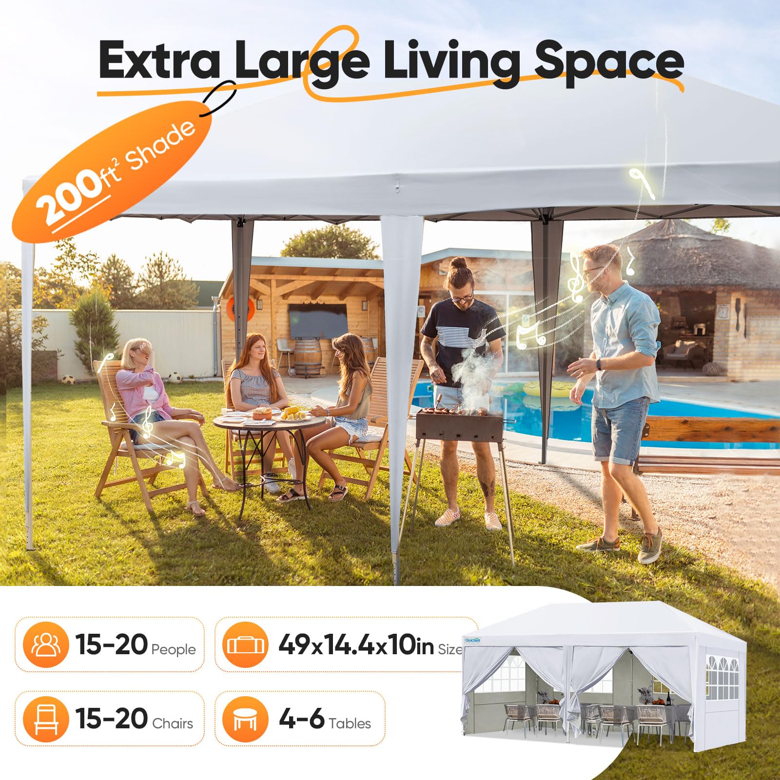 Quictent 10'x20' Instant Pop up Canopy with Sidewalls - White