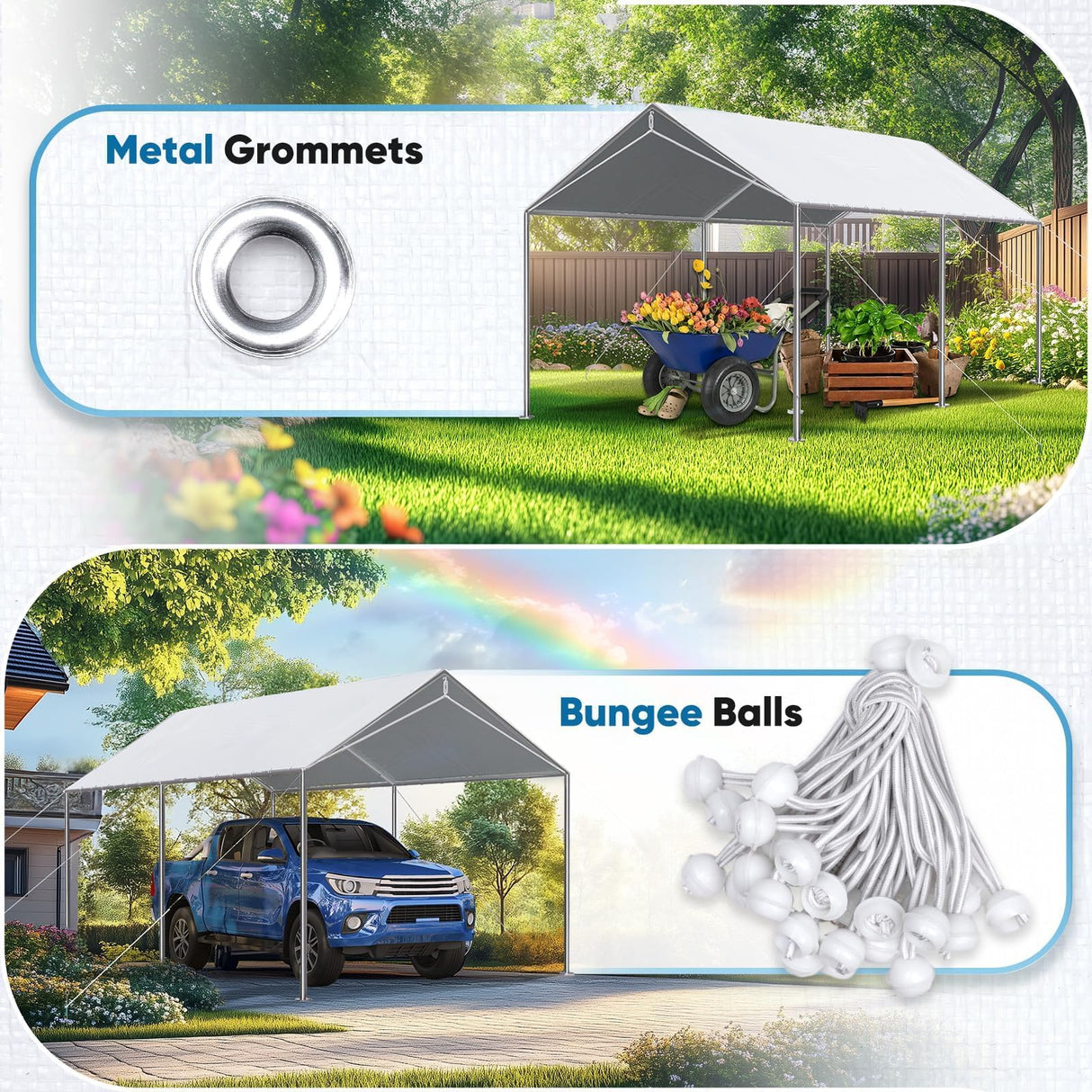 Quictent 10'x20' Carport Replacement Cover with Bungees - White