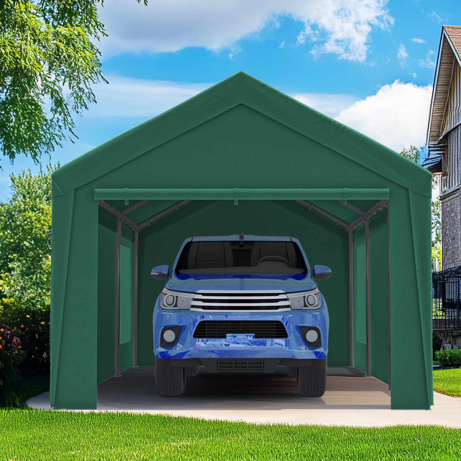 Quictent 10'x20' Ventilated Carport Canopy with Roll-up Sidewalls - Green