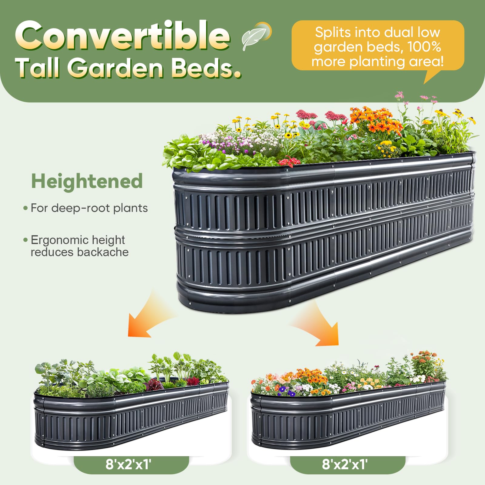 KING BIRD 94"x24"x24" Roman Column Garden Bed - Dark Grey