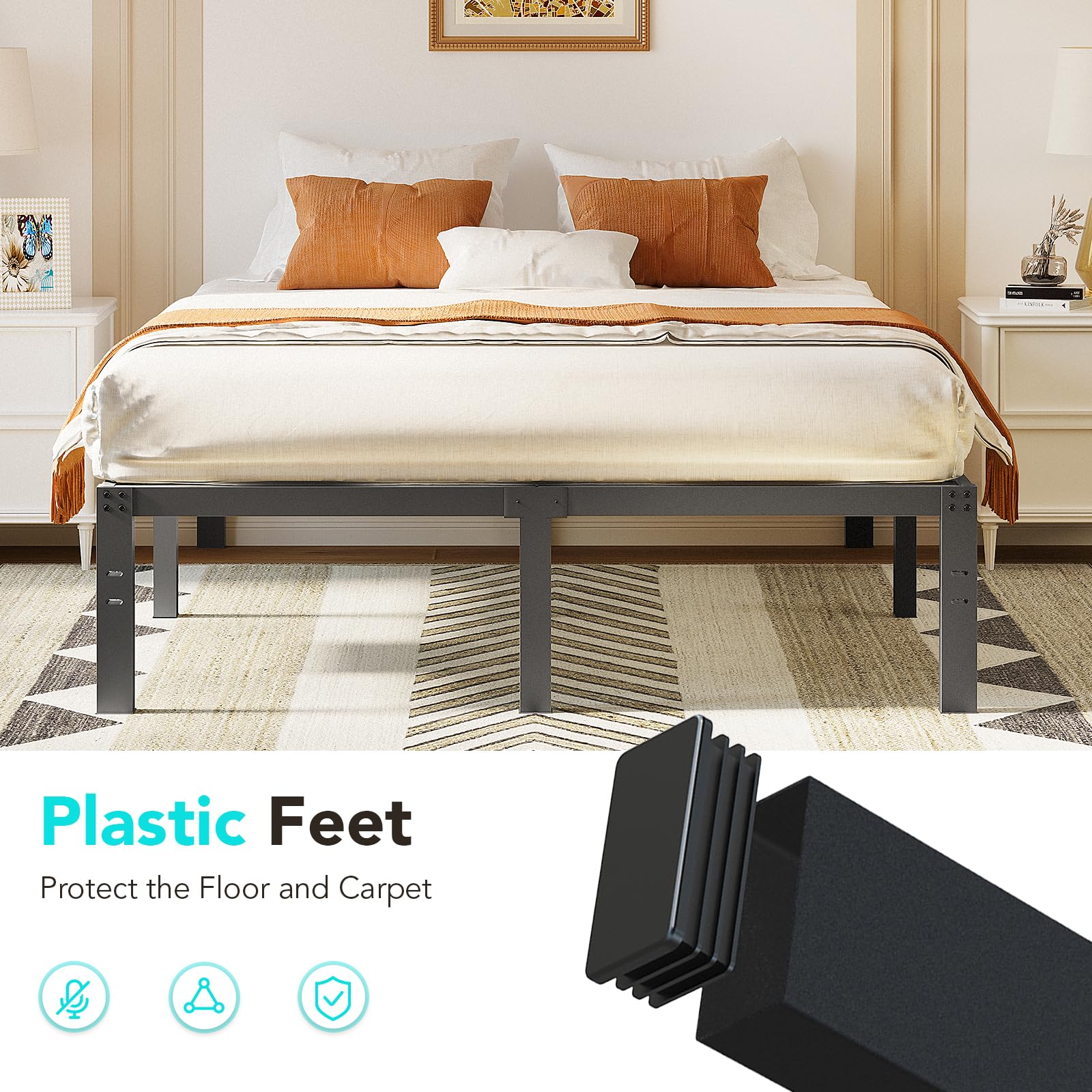 TATAGO 16" 3500lbs Heavy-Duty Steel King Bed Frame