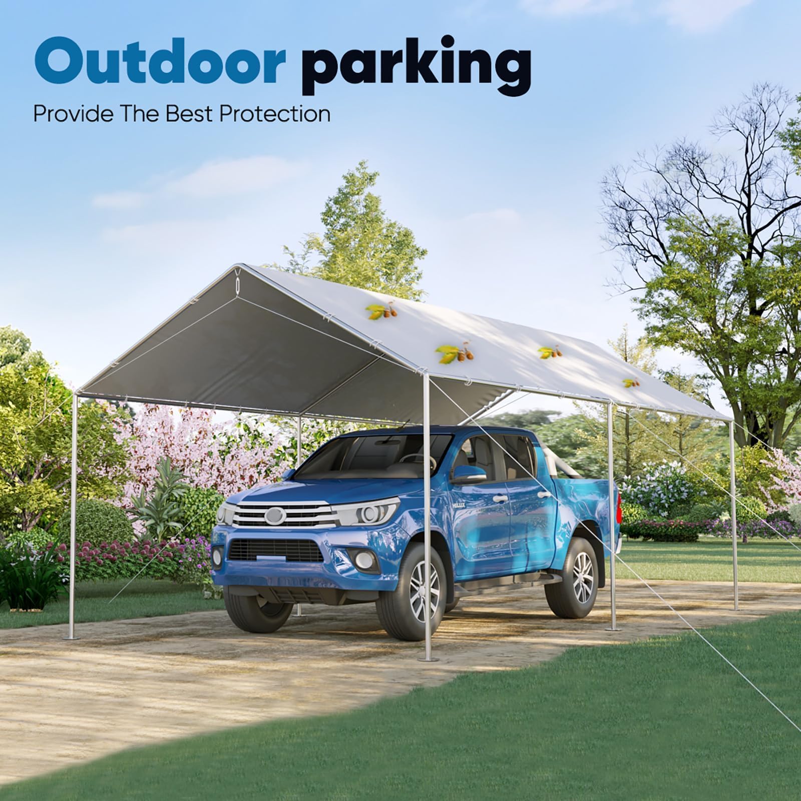 Quictent 10'x20' Galvanized Carport with Steel Cables - White