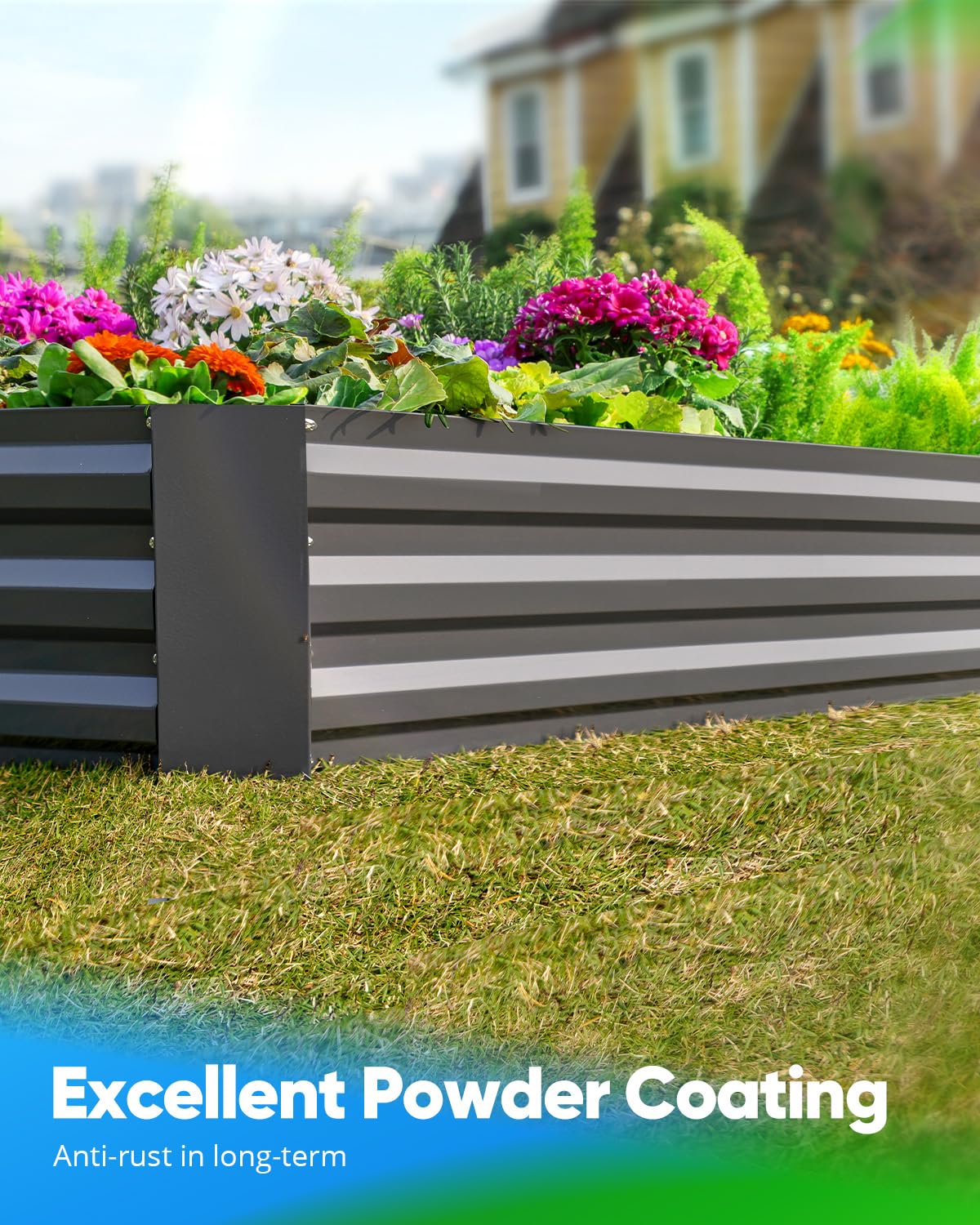 Quictent 8'x4'x1' Galvanized Raised Garden Bed - Dark Grey