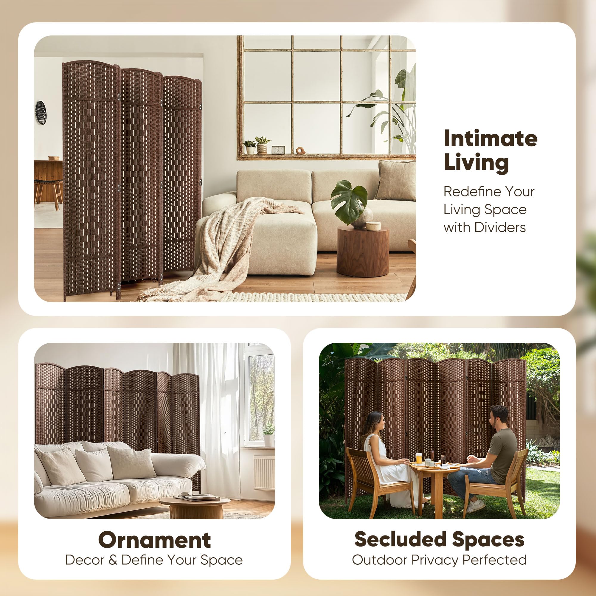 JOSTYLE Double-Weave Privacy Screen - Brown (6-Panel)