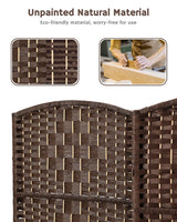 Close-up of the brown bamboo weaving texture, with insets showing the eco-friendly, unpainted craftsmanship, accompanied by the text 'Unpainted Natural Material.'