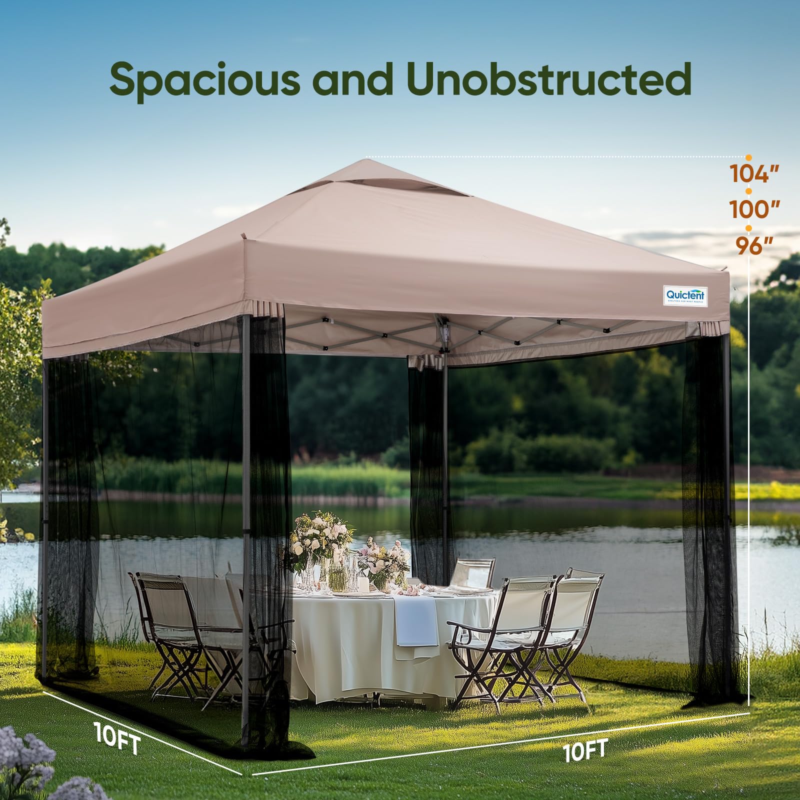 Quictent 10'x10' Screened Pop-Up Canopy with Mosquito Netting - Beige