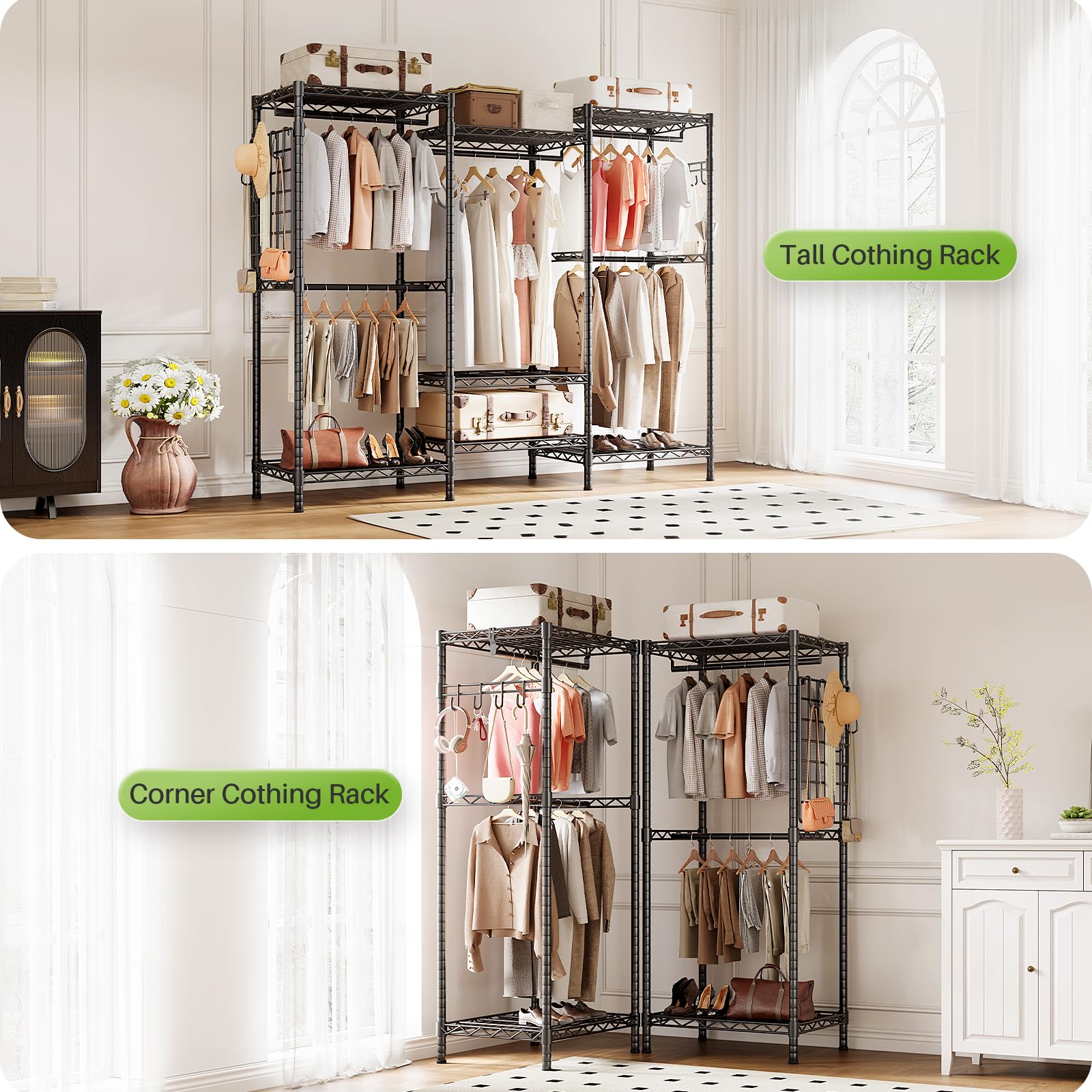 Closet Clothes Rack with Mesh Board & Hooks