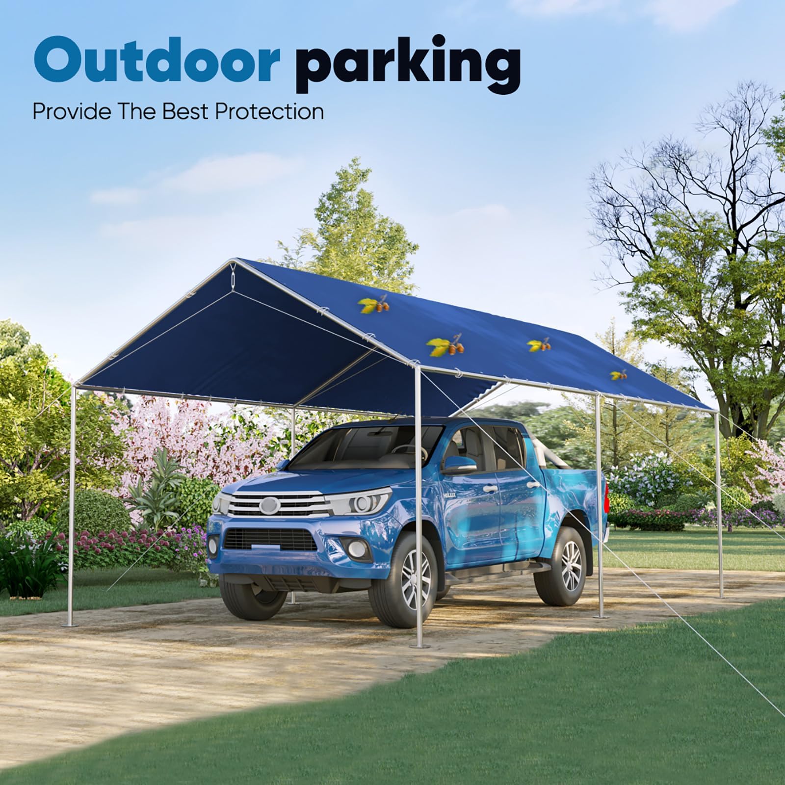 Quictent 10'x20' Heavy Duty Car Canopy with Steel Cables - Blue