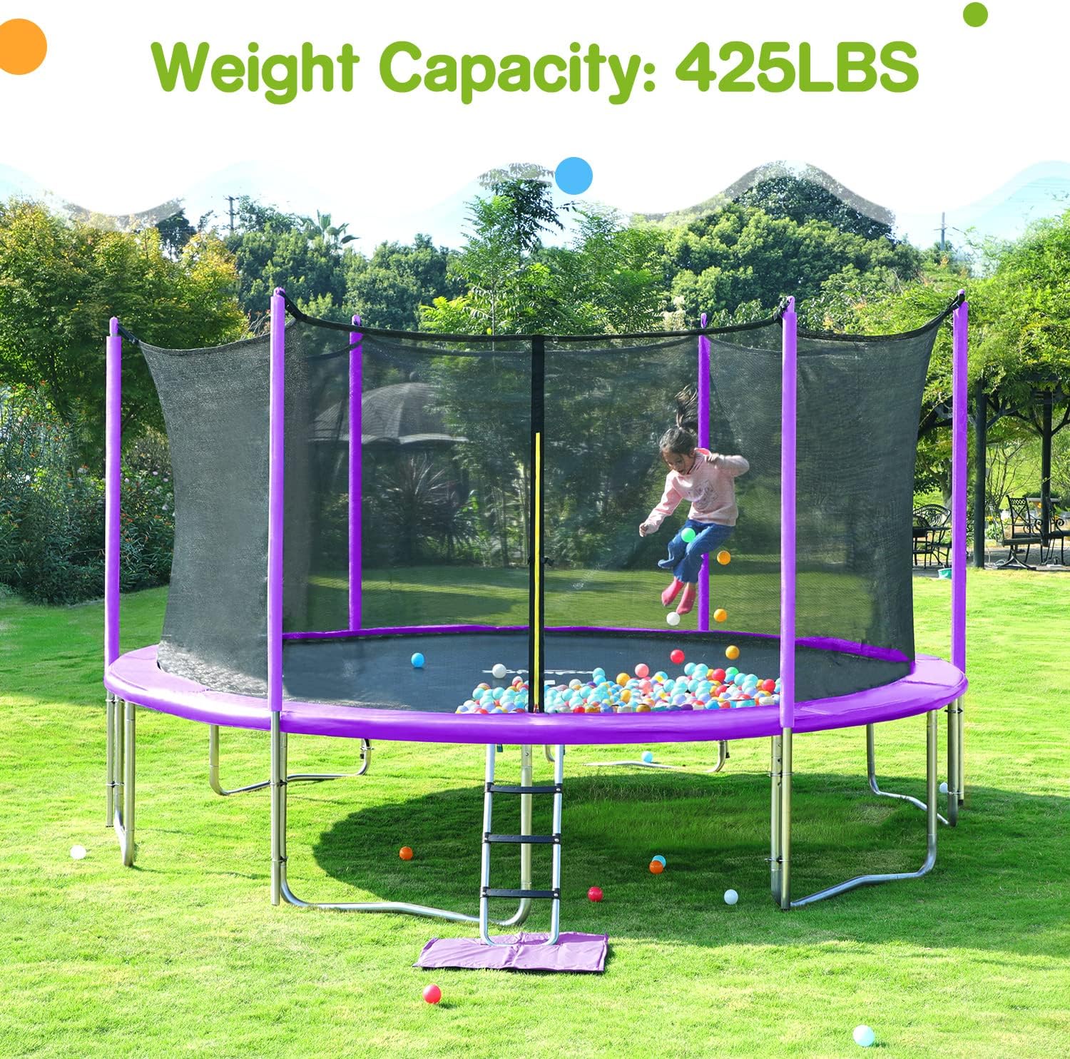 Zupapa 1500LBS 10-16FT No-Gap Design Trampoline with Non-Slip Ladder