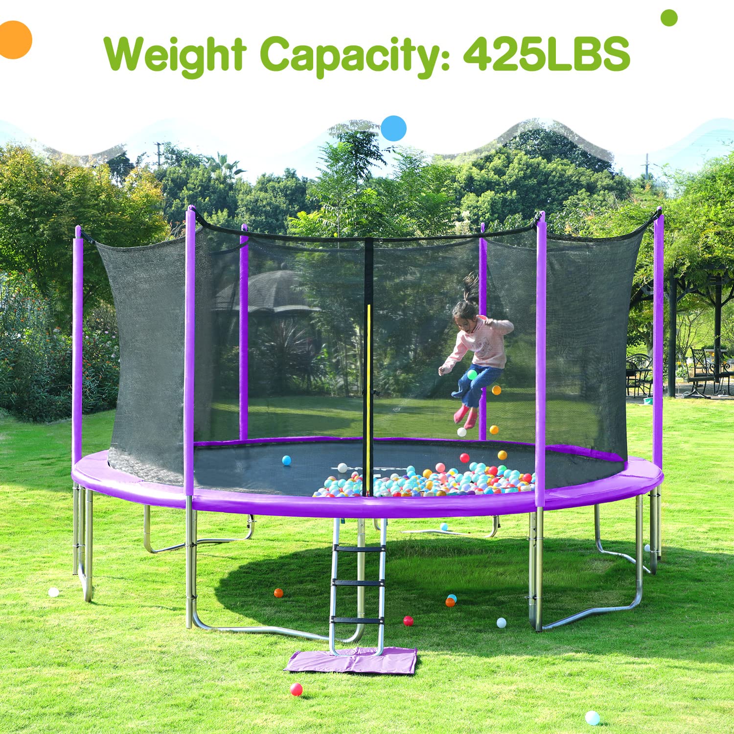 Zupapa 1500LBS 10-16FT Outdoor Trampoline with Non-Slip Ladder