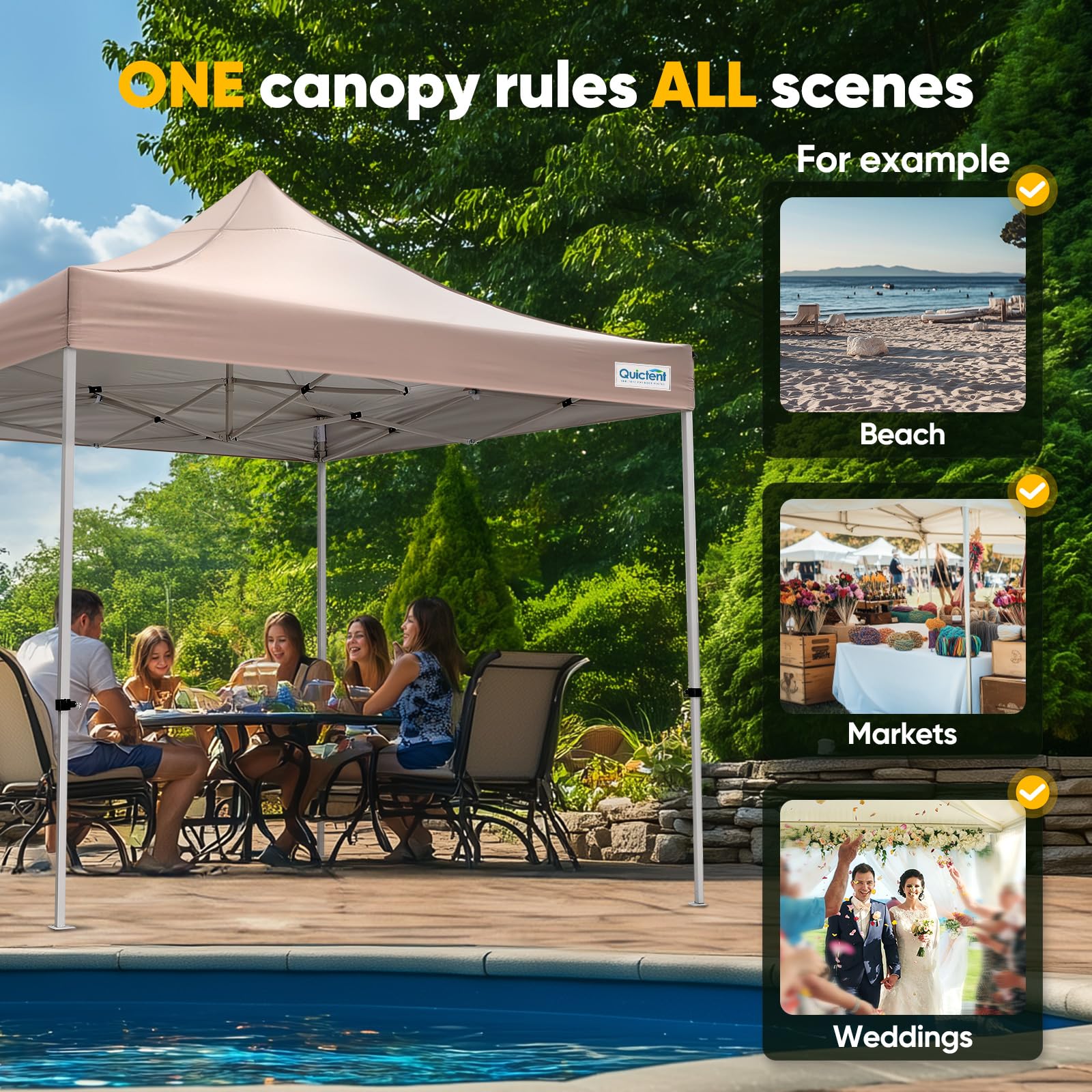 Quictent 10'x10' Commercial Instant Pop-Up Canopy with Wheeled Bag-Brown