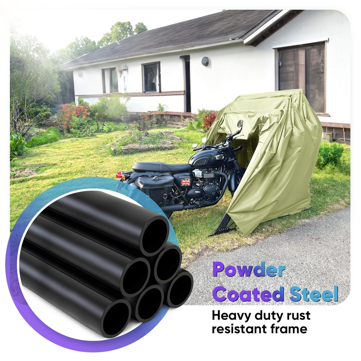 Quictent 136"x54" Lockable Motorcycle Shelter - Army Green