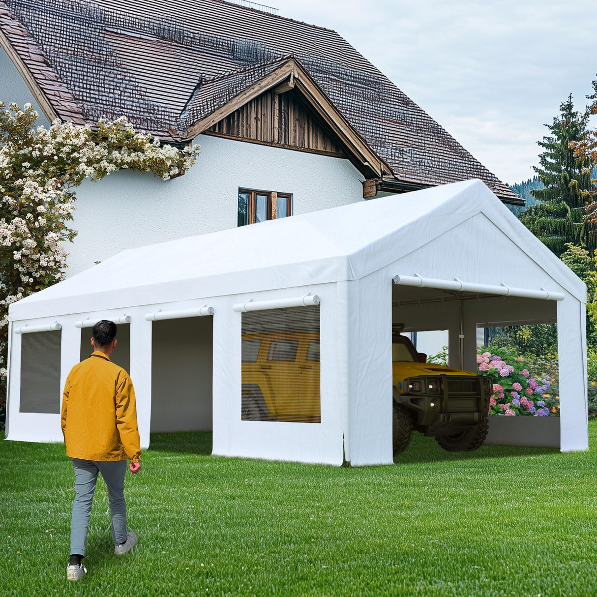 Quictent 13'x25' Snowproof Steel Carport with Zipper Doors