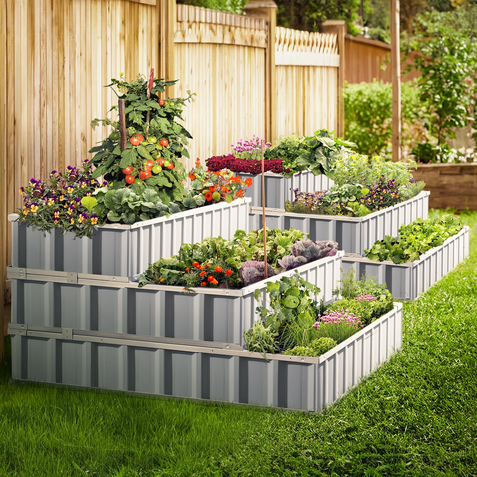 KING BIRD 46"x46"x23.6" 3-Tier Garden Bed - Ivory
