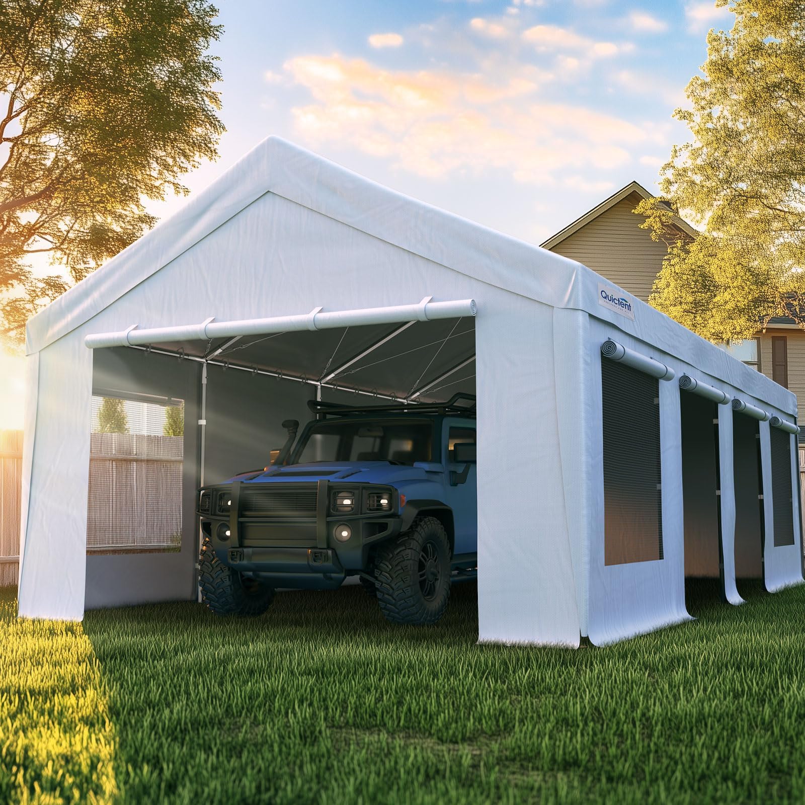 Quictent 13'x25' Snowproof Steel Carport with Zipper Doors - White