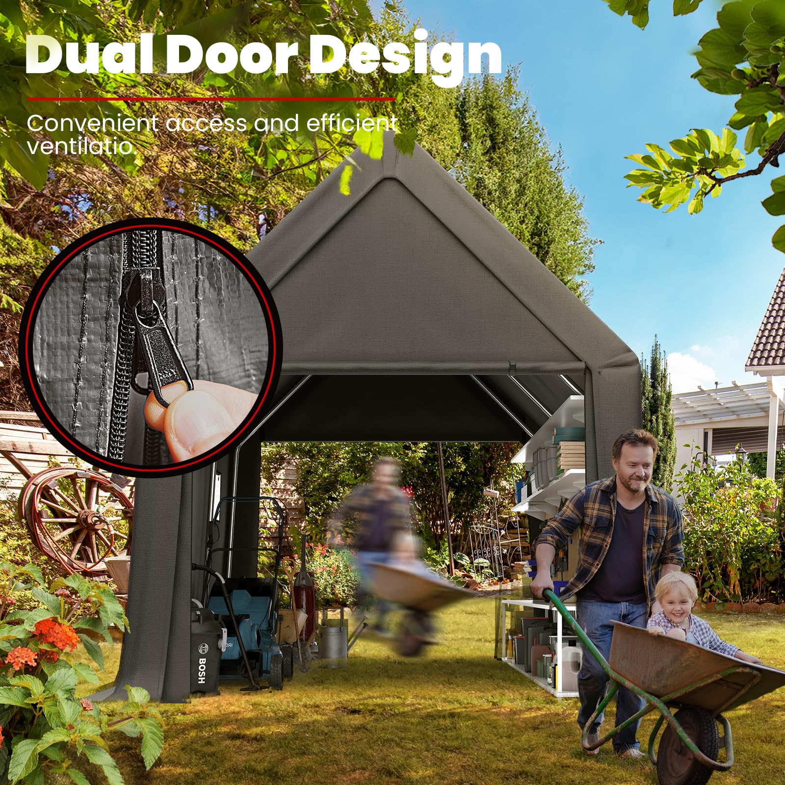 KING BIRD 10'x15'x10.8' Anti-Snow Carport - Dark Gray