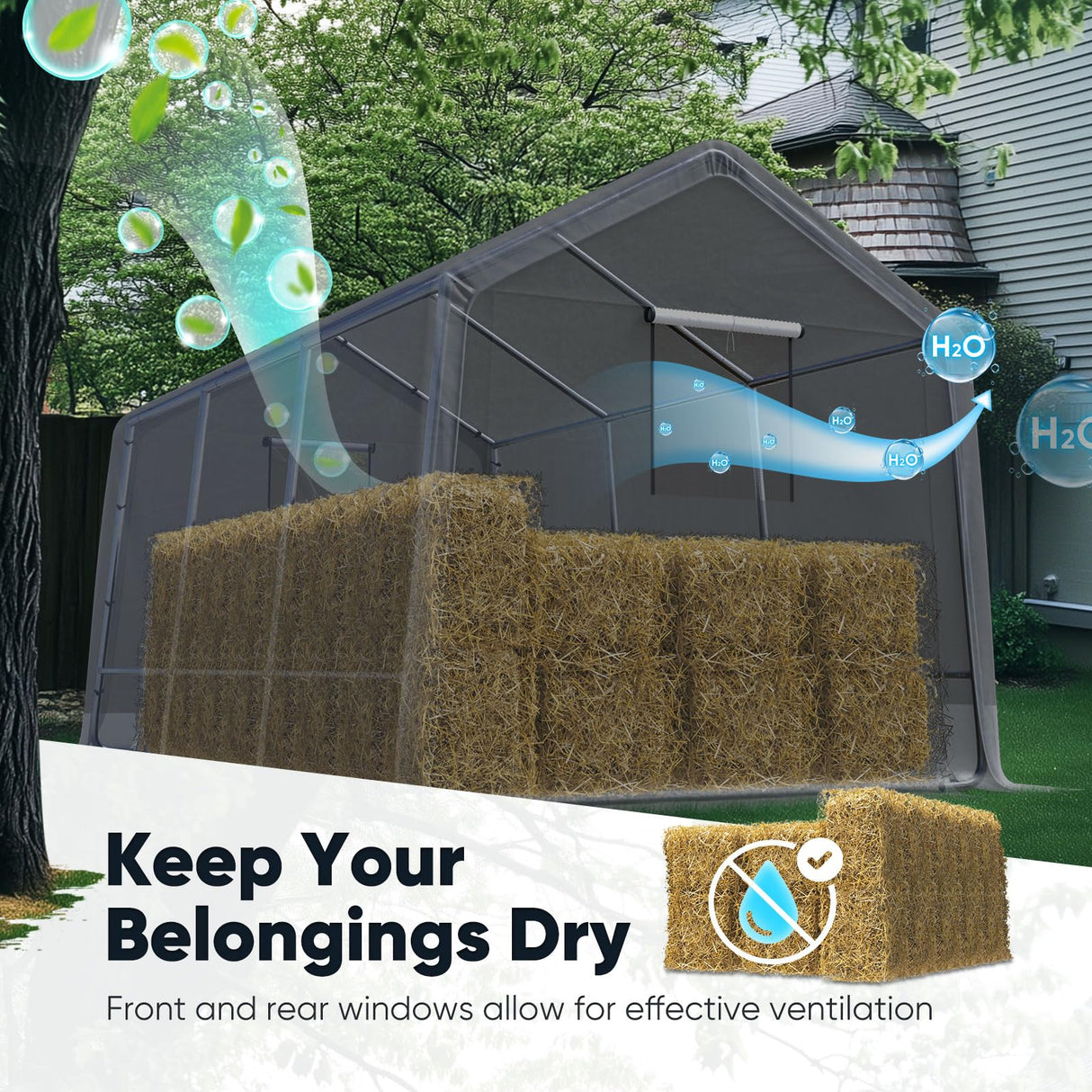 Quictent Portable Storage Shed with Roll-Up Mesh Windows - Dark Gray
