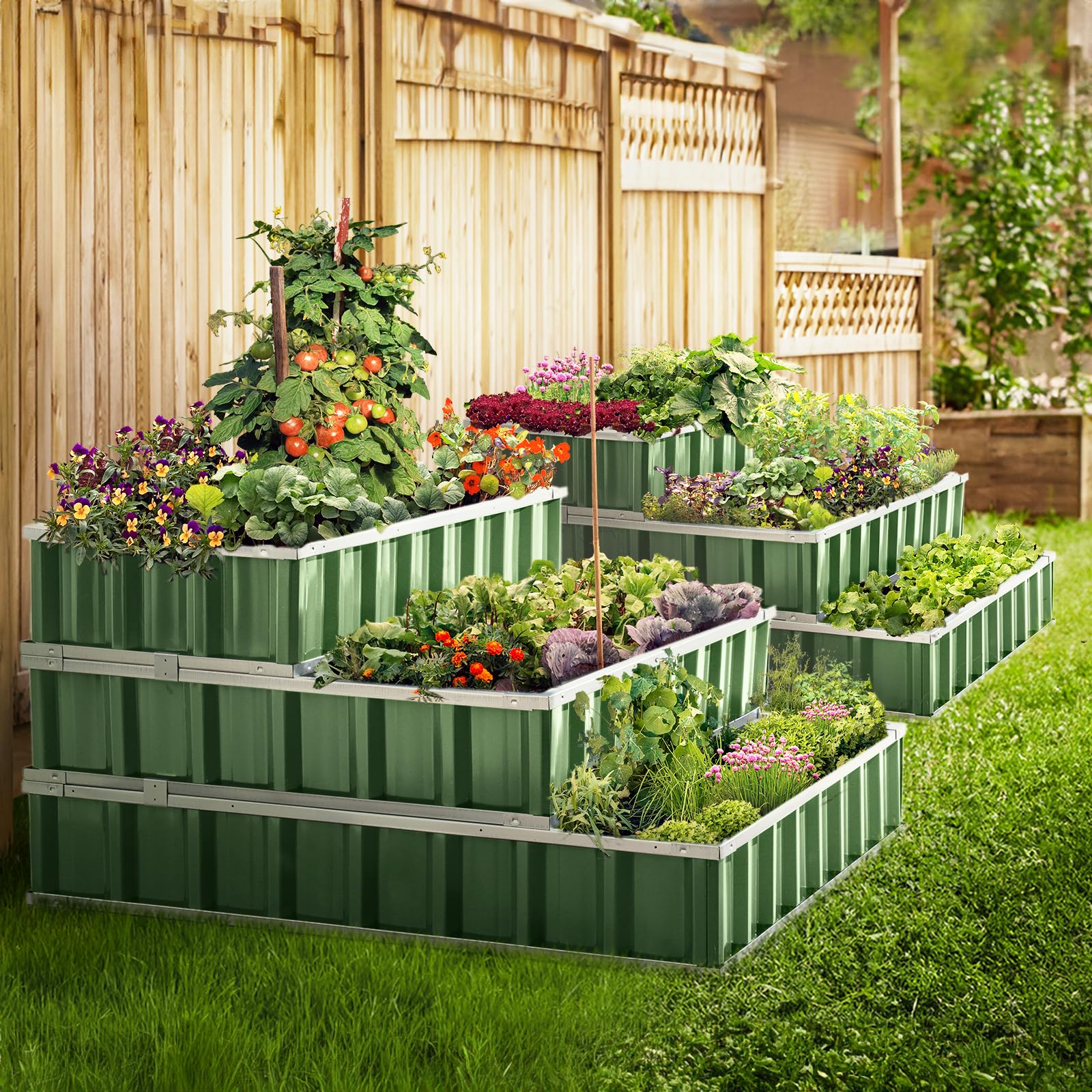 KING BIRD 46"x46"x23.6" 3-Tier Garden Bed - Green