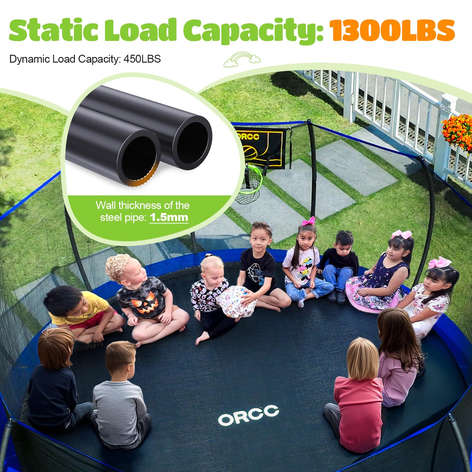 ORCC 1200LBS 12FT Heavy Duty Trampoline with Basketball Hoop