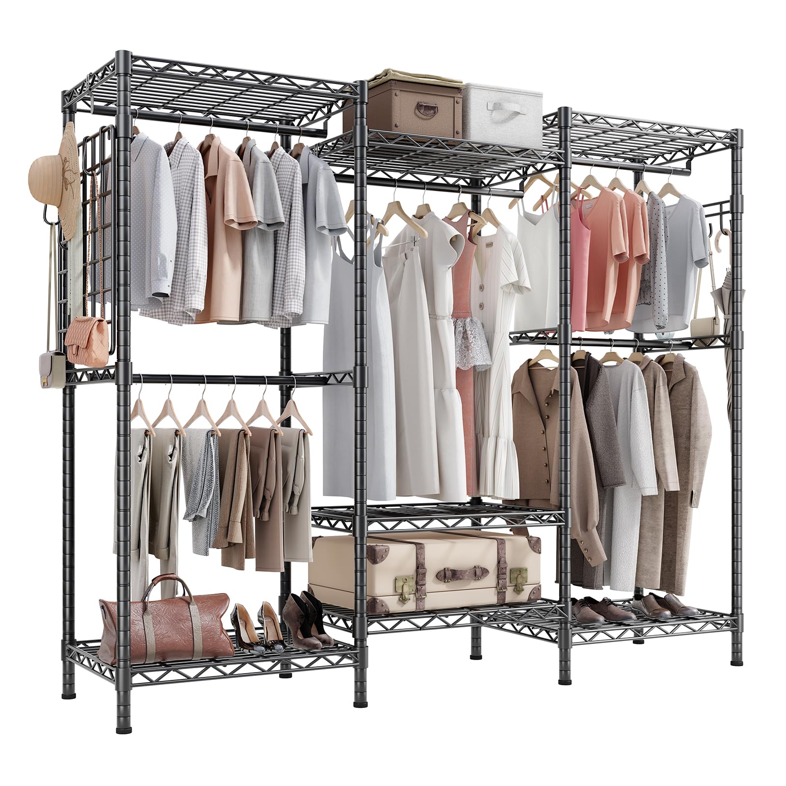Closet Clothes Rack with Mesh Board & Hooks