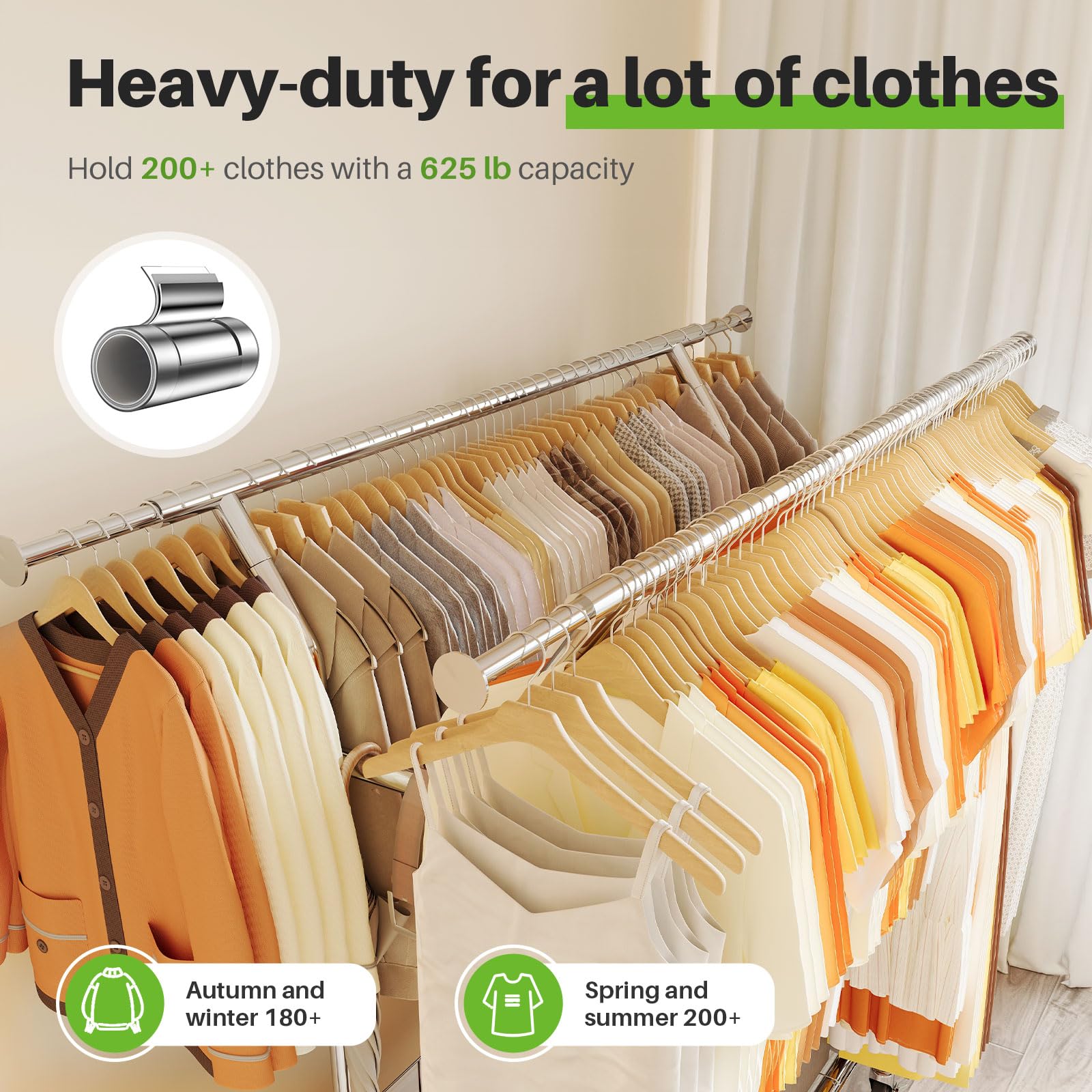 HOKEEPER Adjustable Rolling Garment Rack - Double Rod with Basket