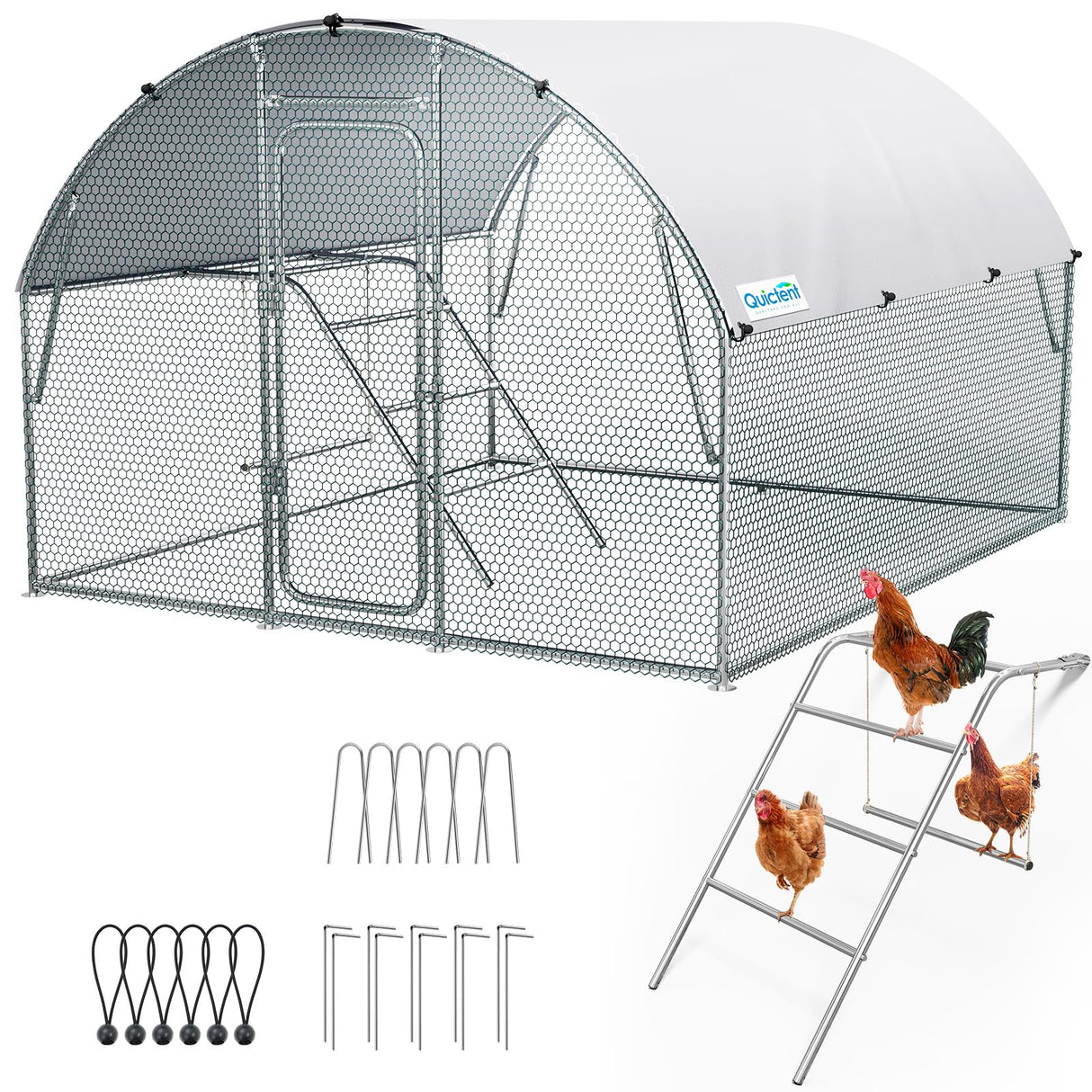 Quictent Arched Metal Chicken Coop with Perch & Swing