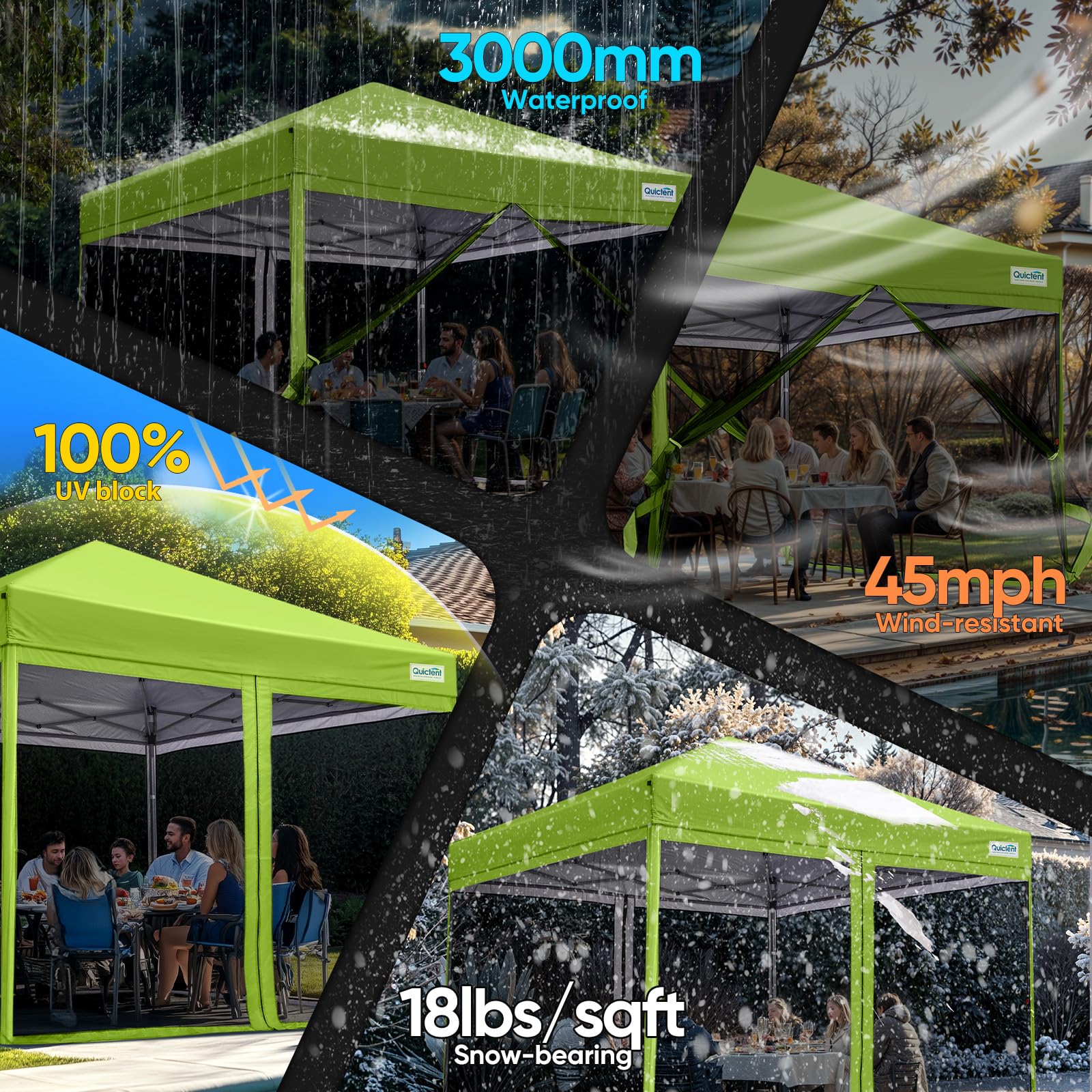Quictent 10'x10' Pop up Screened Canopy with Mosquito Netting - Green