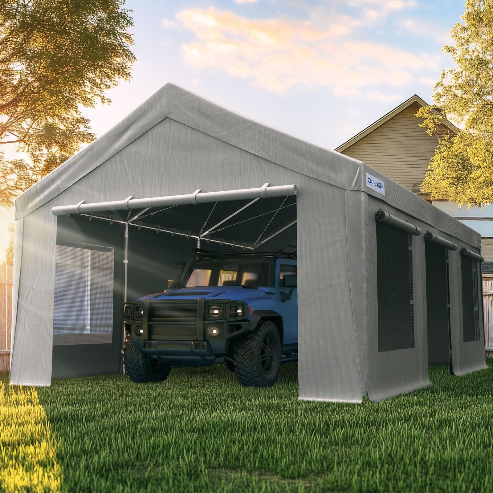Quictent 10'x20' Snowproof Steel Carport with Zipper Doors - Gray