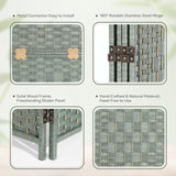 Detailed measurements of the 6-panel green room divider, showing height, width, and depth, along with its compact folded form, displayed in a cozy bedroom setting.