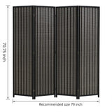 4-panel black room divider with dimensions of 6ft height and 19.8 inches width per panel, ideal for separating spaces in any room.