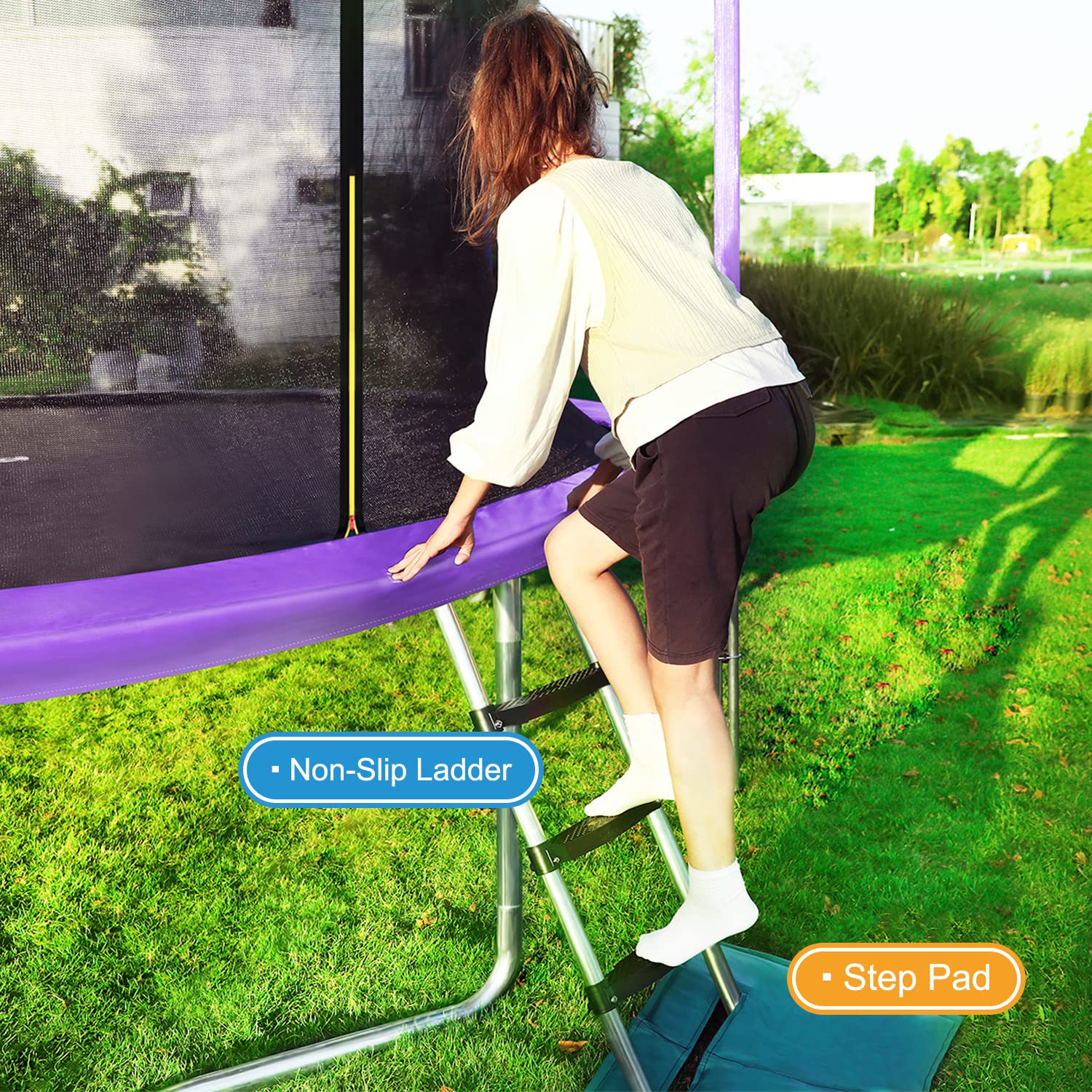 Zupapa 1500LBS 10-16FT Outdoor Trampoline with Non-Slip Ladder
