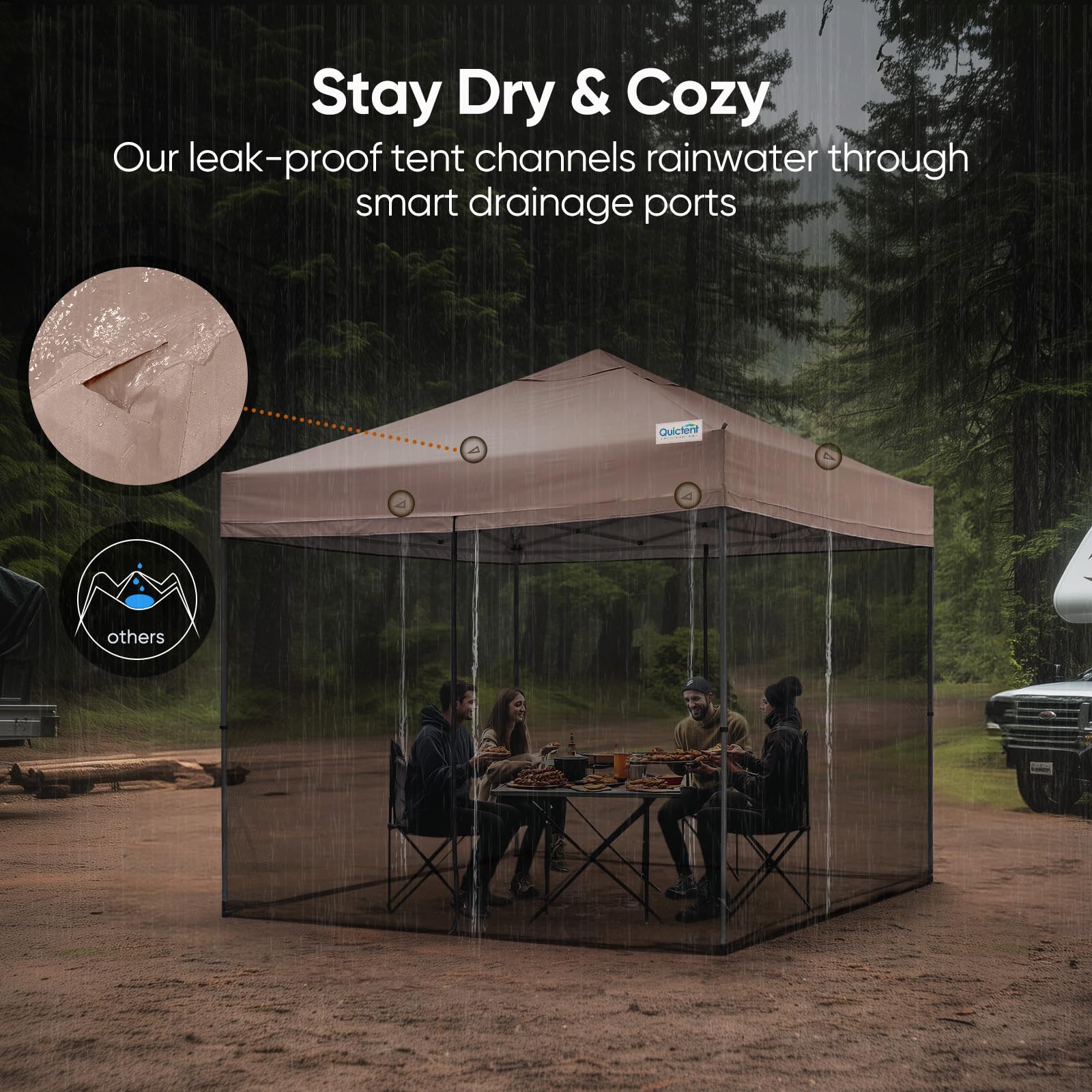 Quictent 10'x10' Screened Pop-Up Canopy with Mosquito Netting - Beige