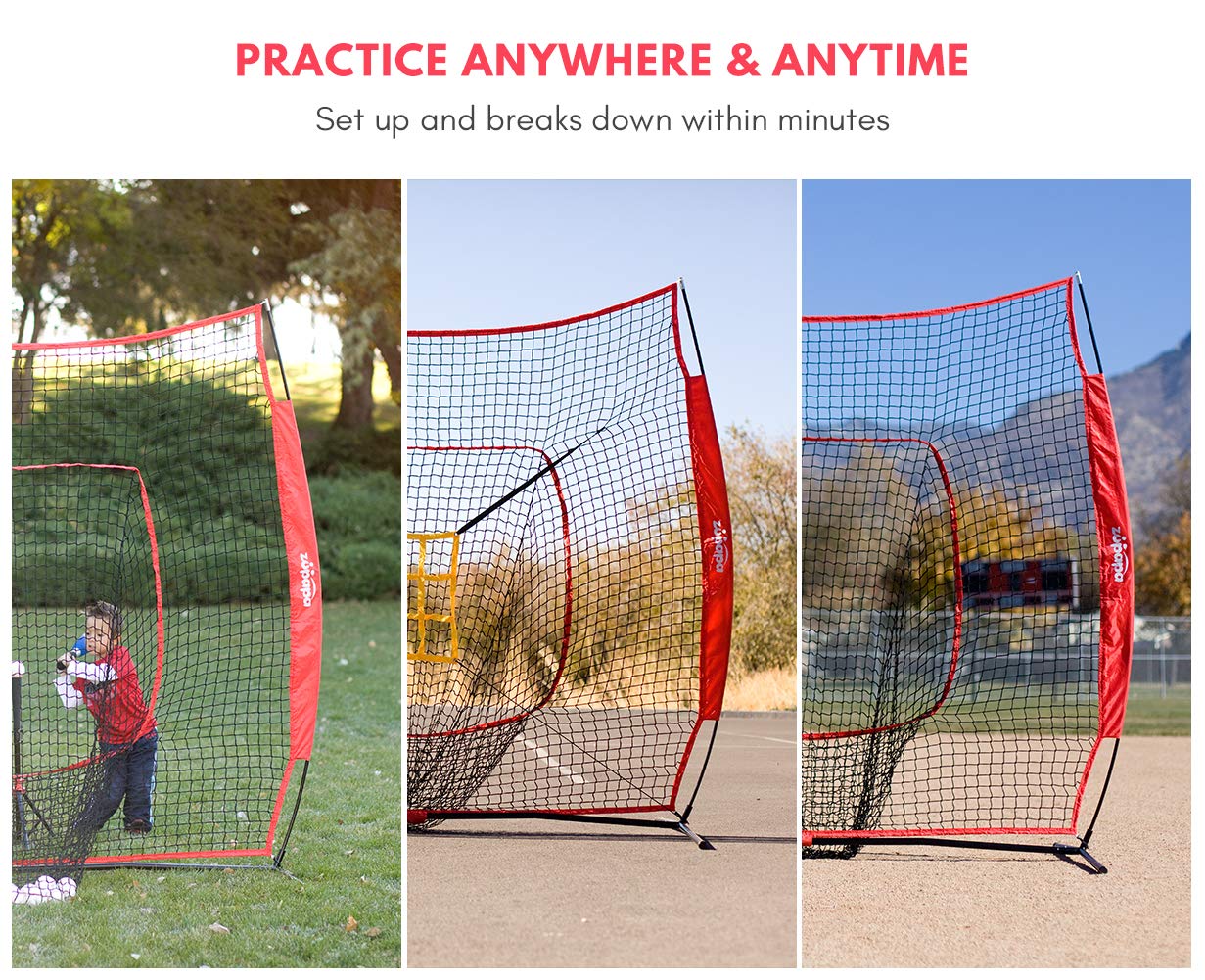Zupapa 7'x7' Baseball Softball Net Tee Caddy Practice Combo- Red