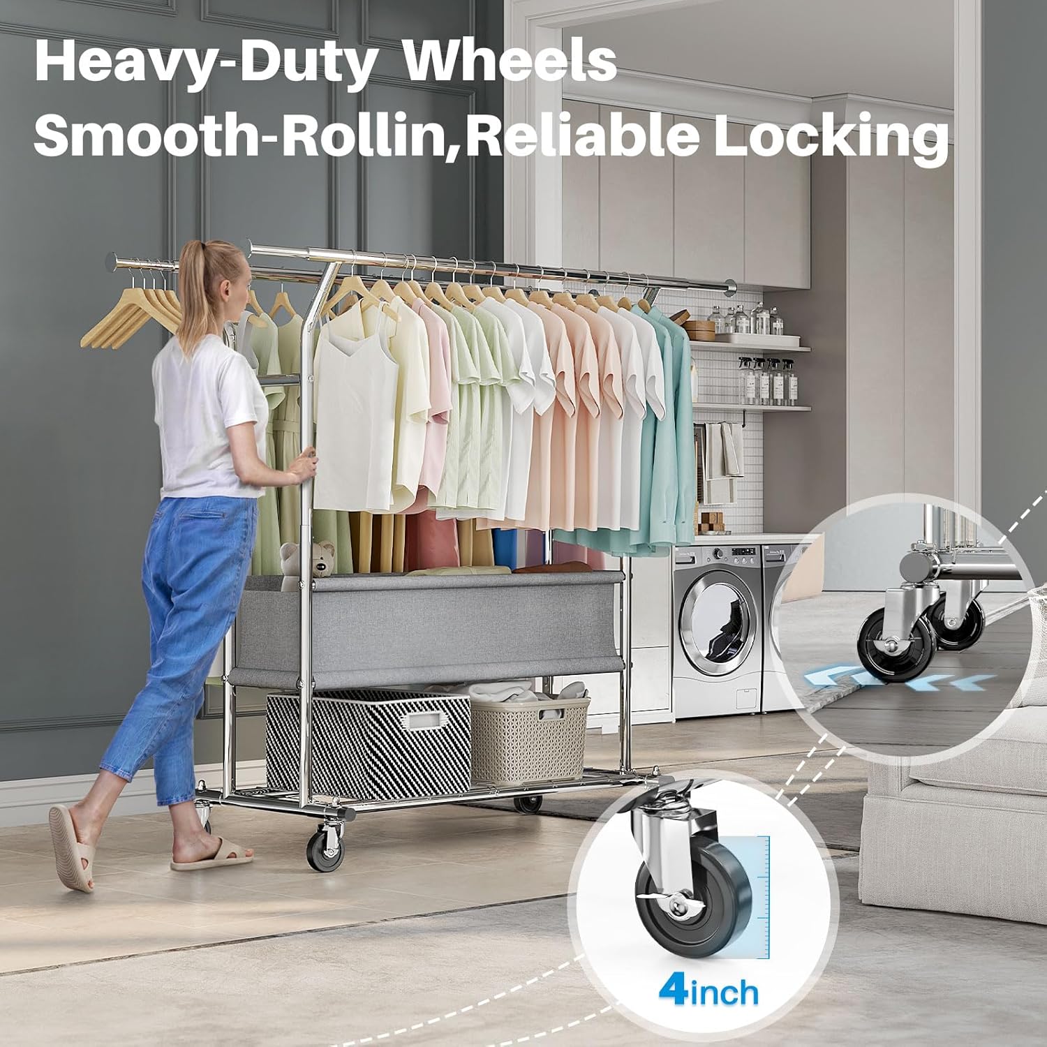 Heavy-duty wheels with 360¡ã rotation and locking functionality for smooth mobility and stability on any surface.