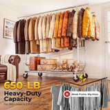 Heavy Double Rod Clothes Rack with Metal Shelves