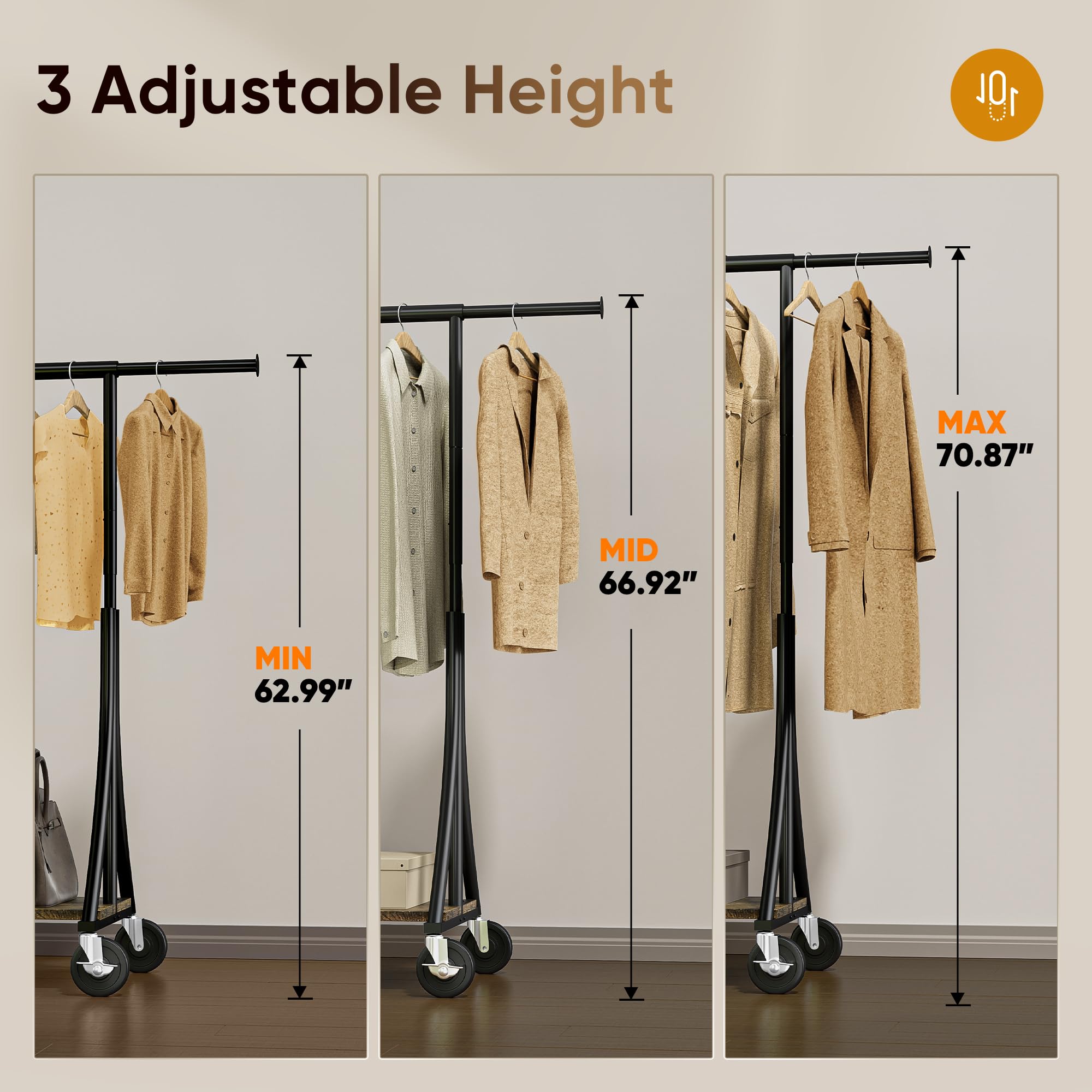 HOKEEPER 500LBS Wooden Garment Rack with Shelves - Black