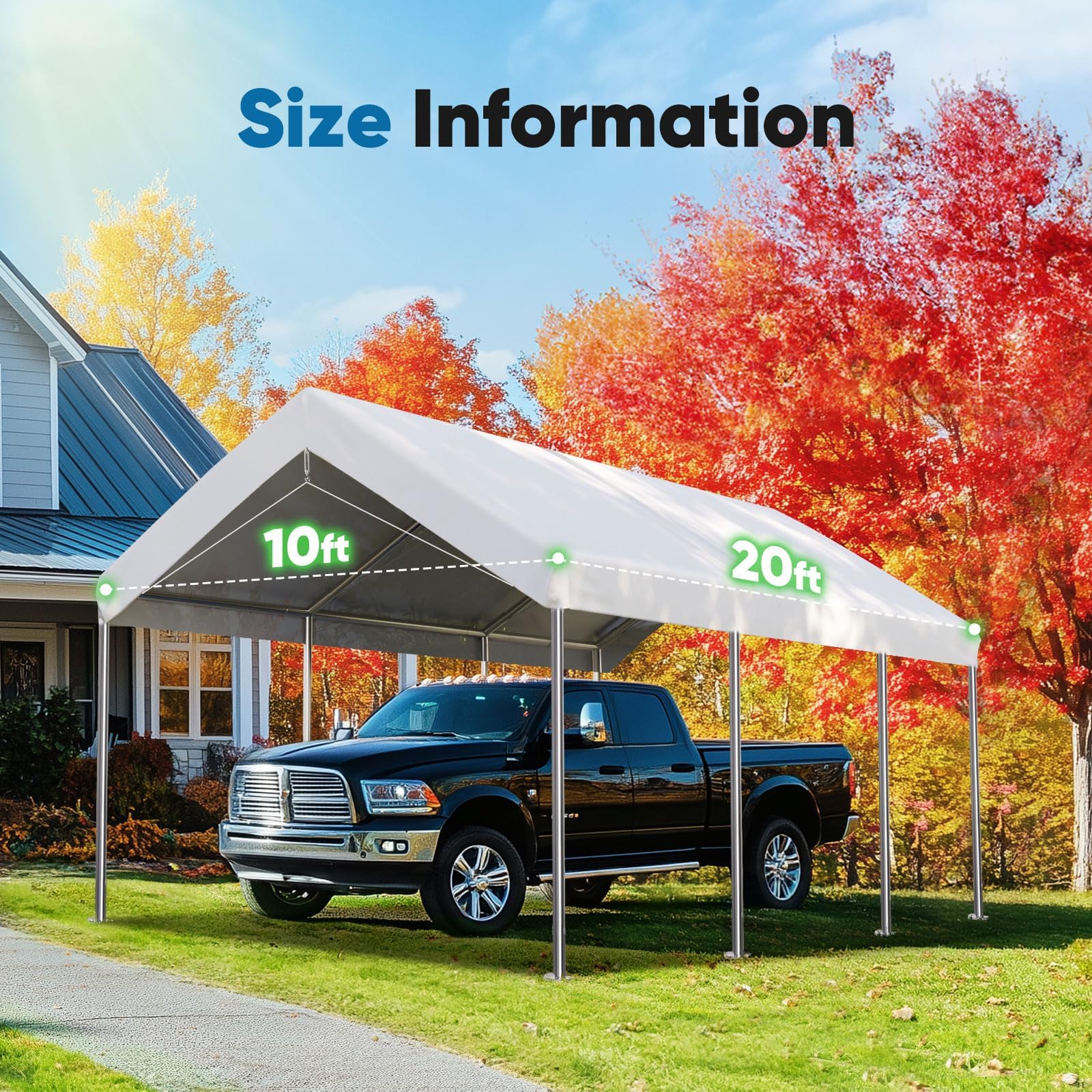 Quictent 10'x20' Carport Replacement Cover with Edge - White