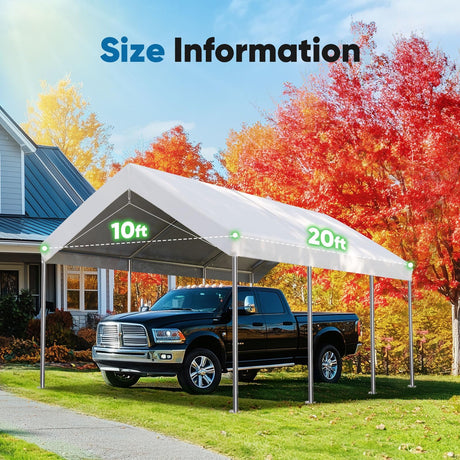 Quictent 10'x20' Carport Replacement Cover with Edge - White