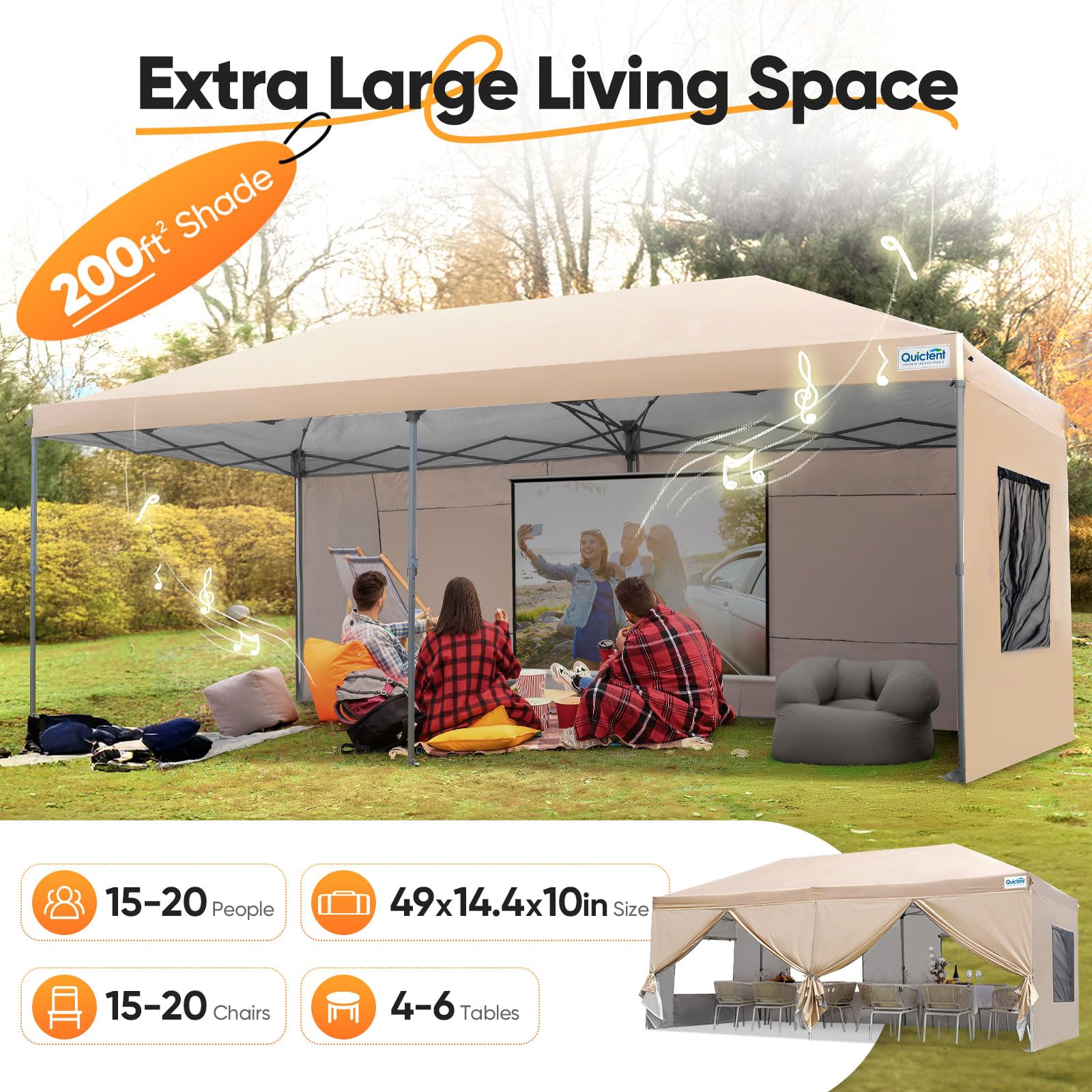 Quictent 10'x20' Instant Pop up Canopy with Sidewalls - Beige