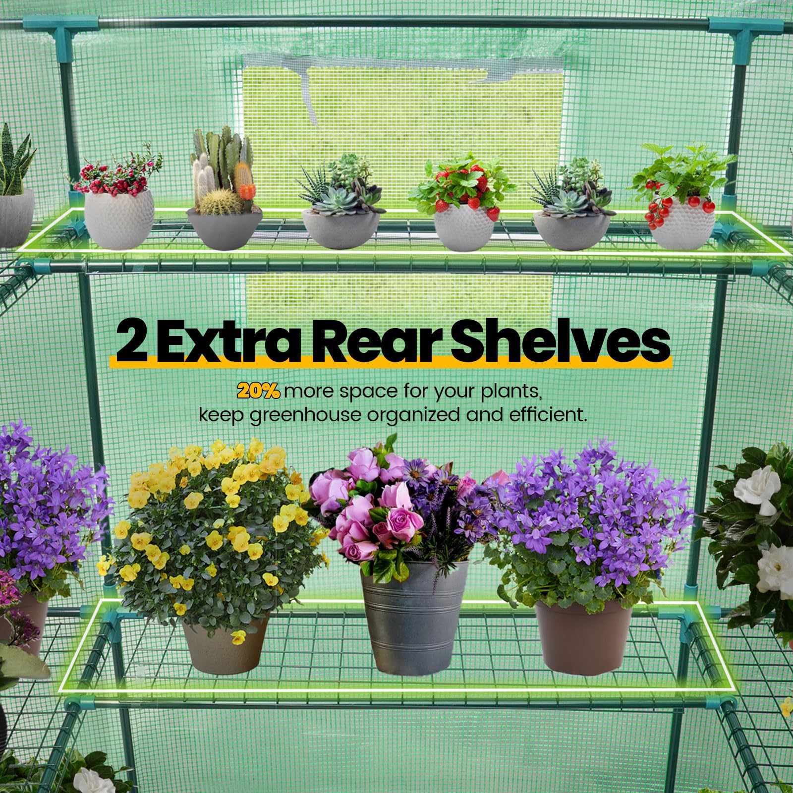 KING BIRD 56"x56"x77" Walk-in Greenhouse with 14 Shelves - Green